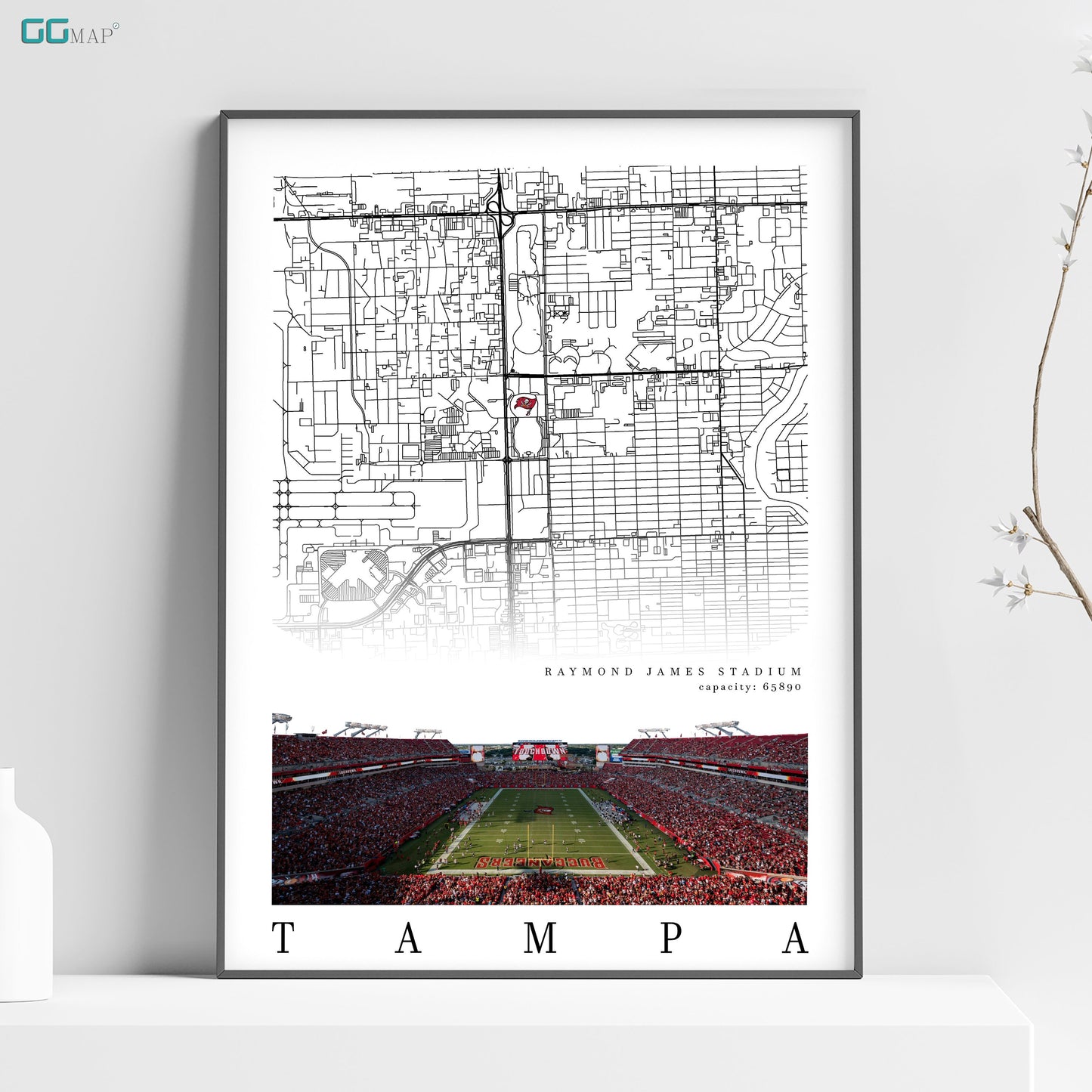 a poster of a football stadium with a map of tampa