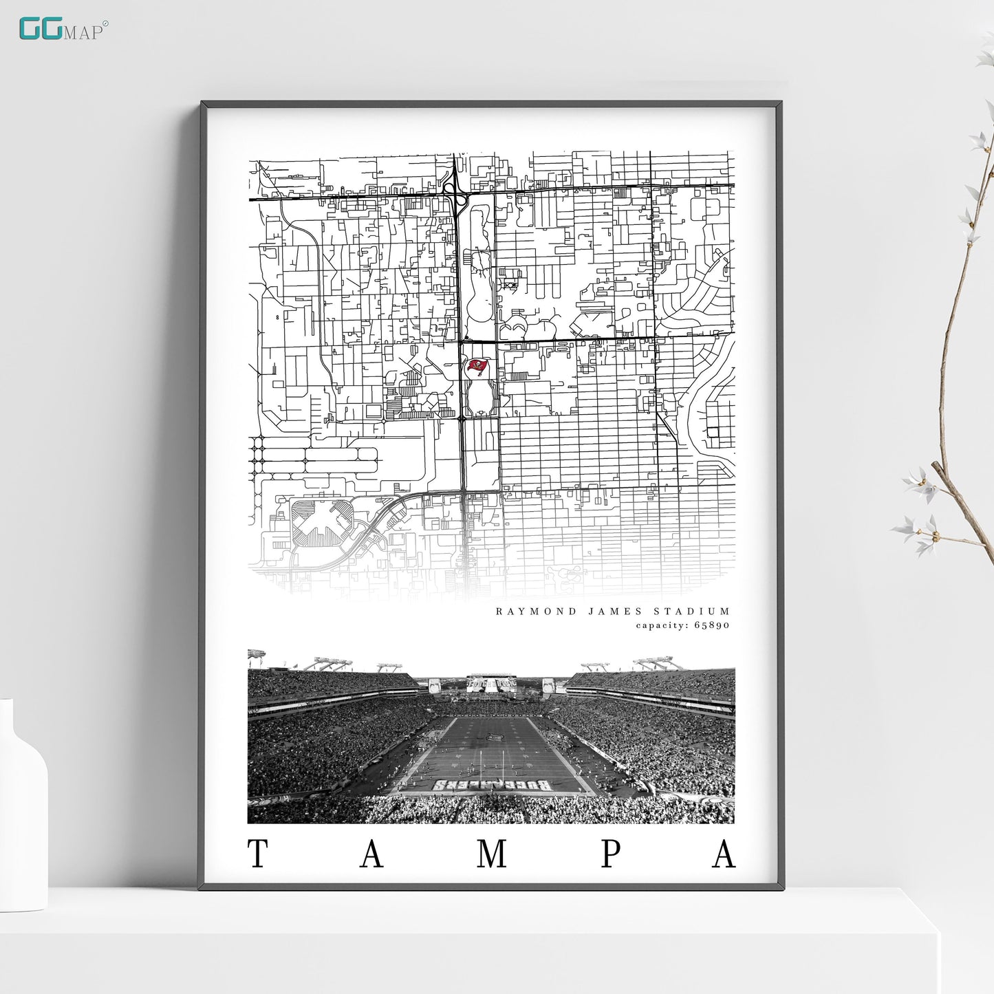 City map of TAMPA - Raymond James Stadium - Home Decor Tampa Bay - Buccaneers decor - Tampa Bay poster - Raymond James poster  -