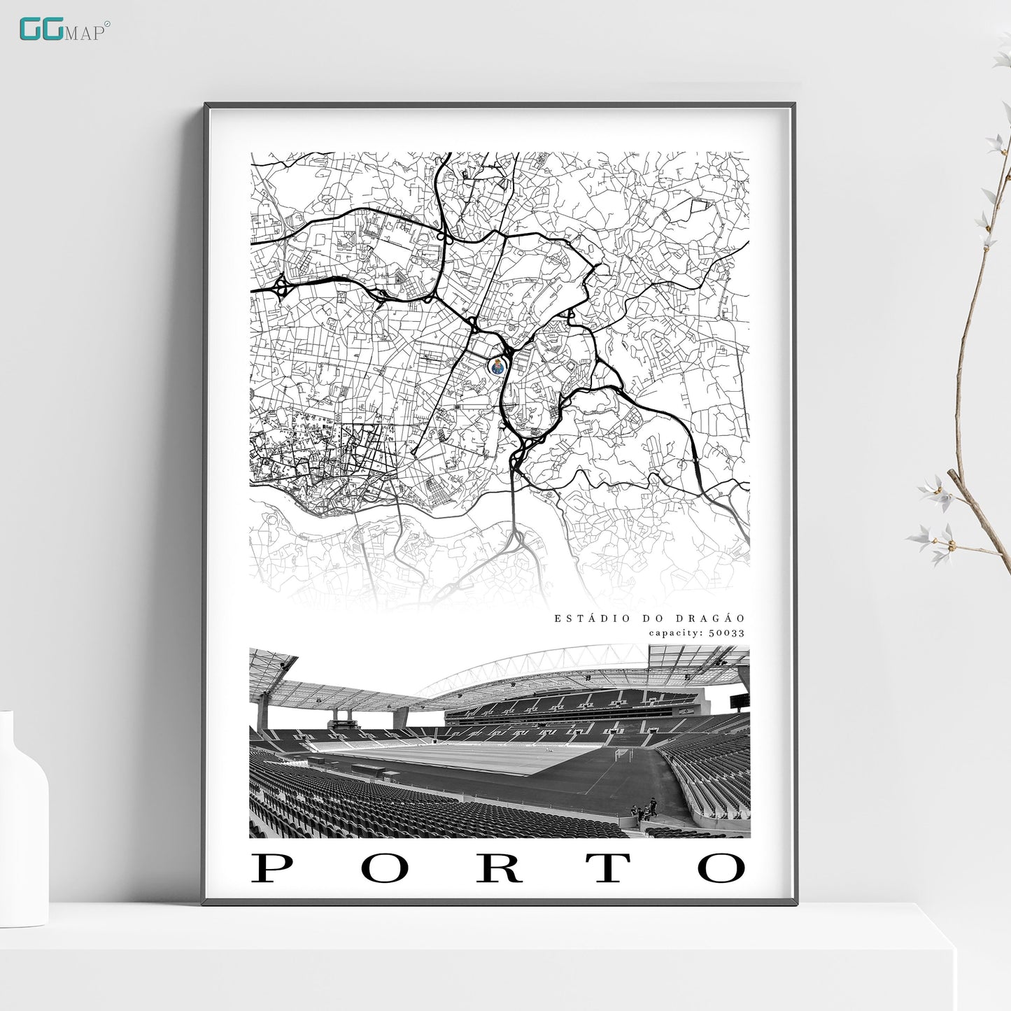 City map of PORTO - Estdio do Drago - Home Decor Estdio do Drago - Estdio do Drago gift - Estdio do Drago wall decor - Print map