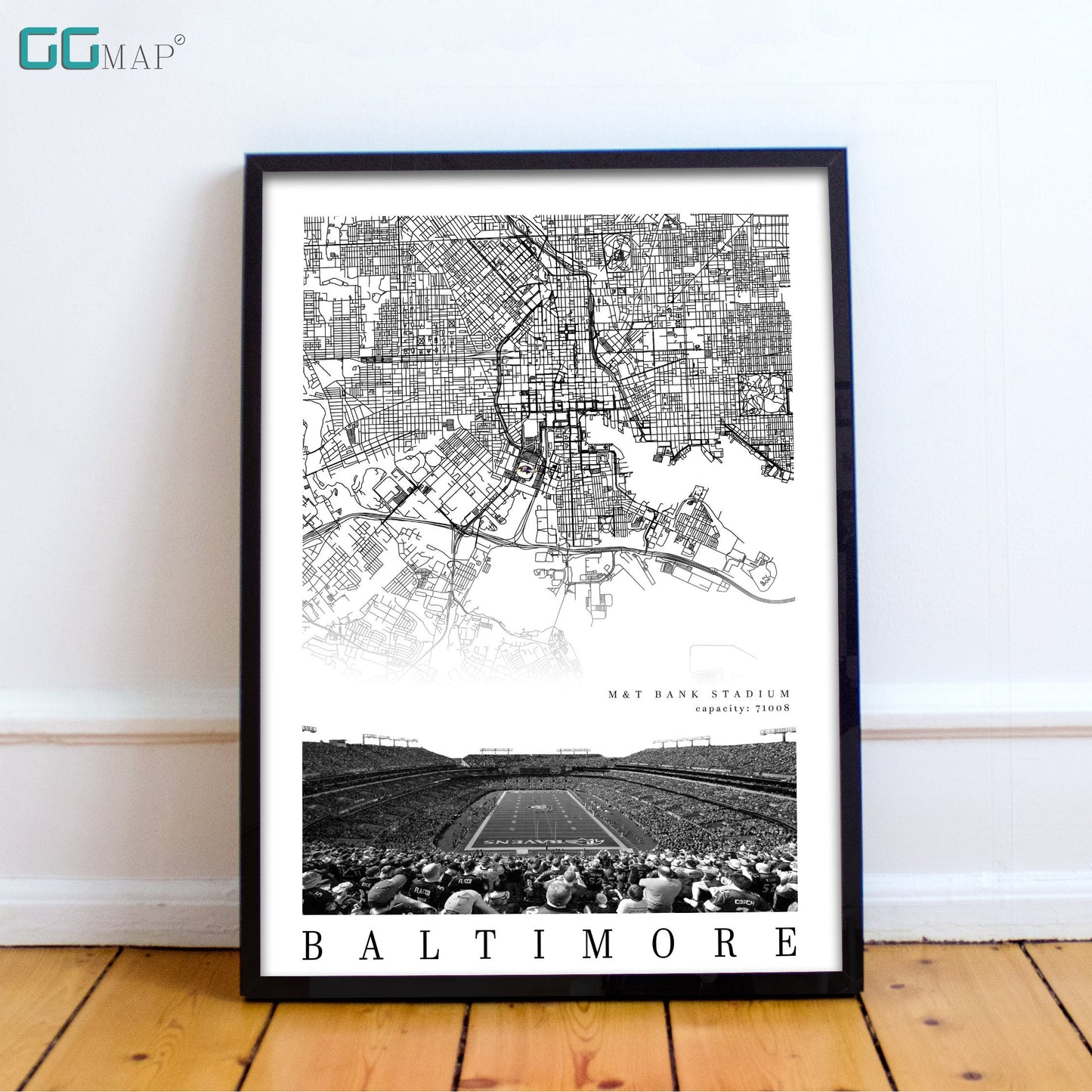 City map of BALTIMORE - M&T Bank Stadium - Home Decor Baltimore Ravens - Baltimore wall decor - Baltimore poster - Print map -