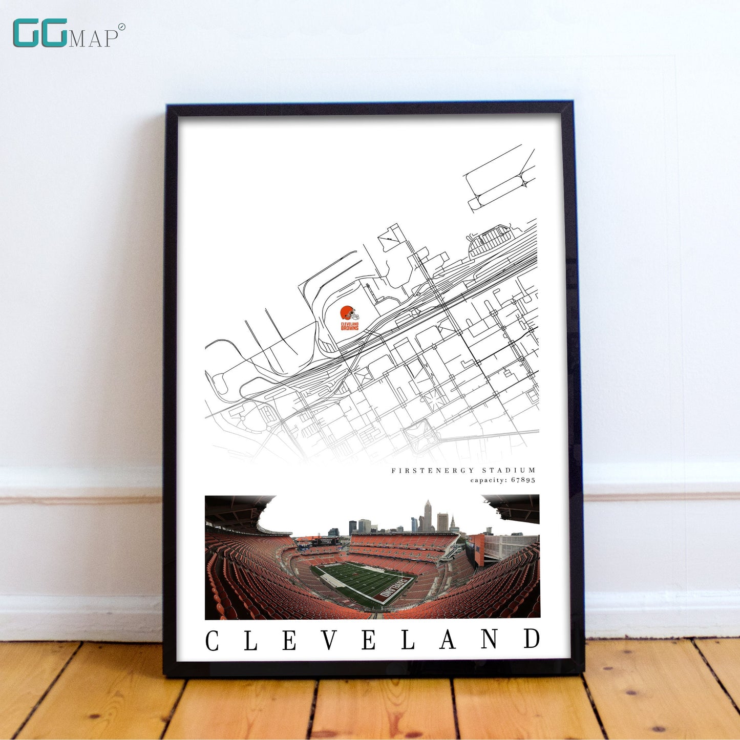 City map of CLEVELAND - Firstenergy Stadium - Home Decor Cleveland - Cleveland Browns poster - Cleveland Browns gift - Print map -