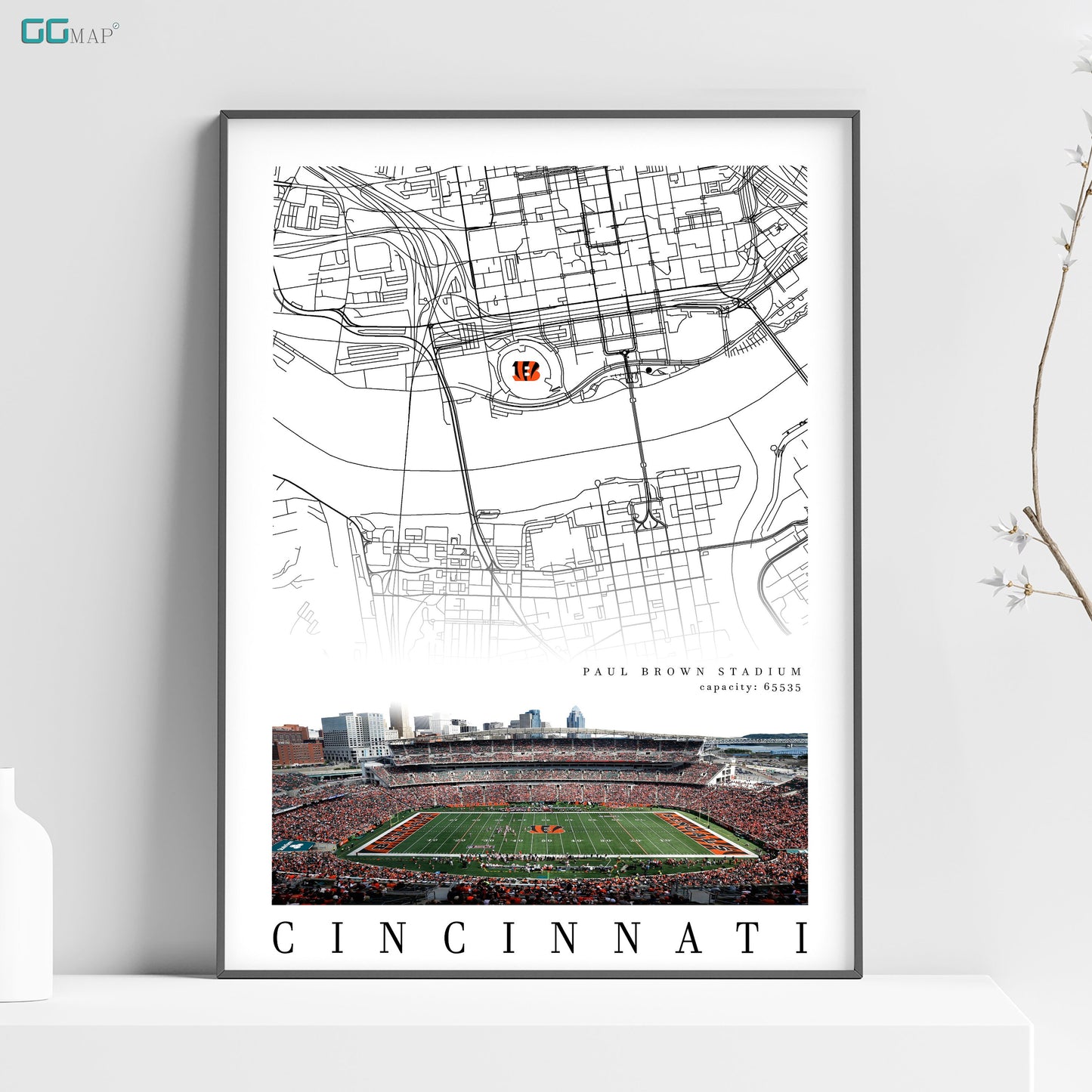 a poster of a football stadium with a map of the field