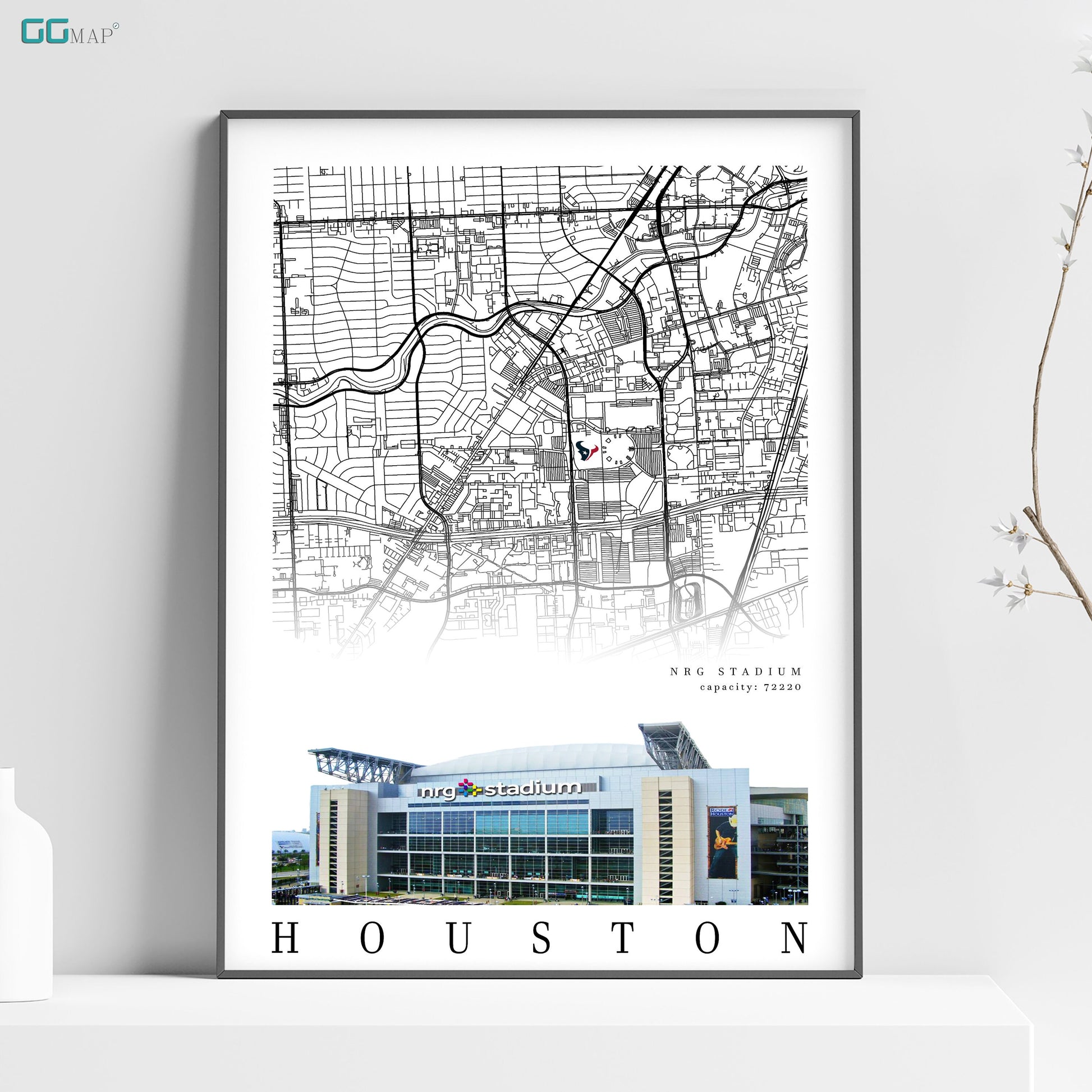 a white poster with a map of houston on it