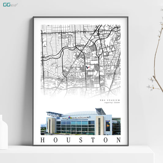 City map of HOUSTON - NRG Stadium - Home Decor Houston - Houston decor - Houston poster - Print map -