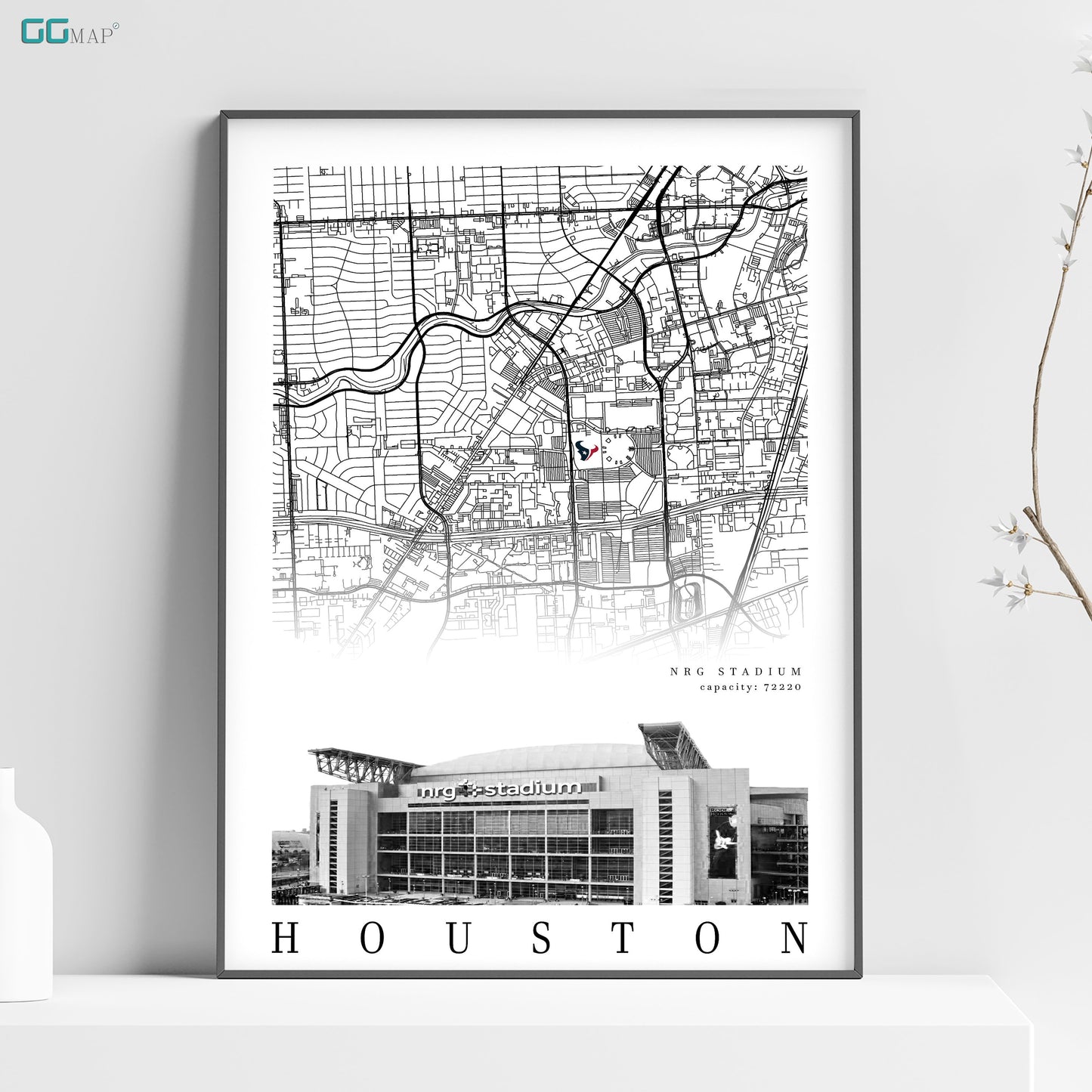 City map of HOUSTON - NRG Stadium - Home Decor Houston - Houston decor - Houston poster - Print map -