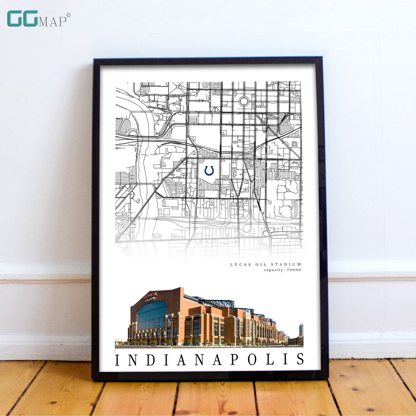 City map of INDIANAPOLIS - Lucas Oil Stadium Stadium - Home Decor Indianapolis - Indianapolis poster - Indianapolis gift - Print map -