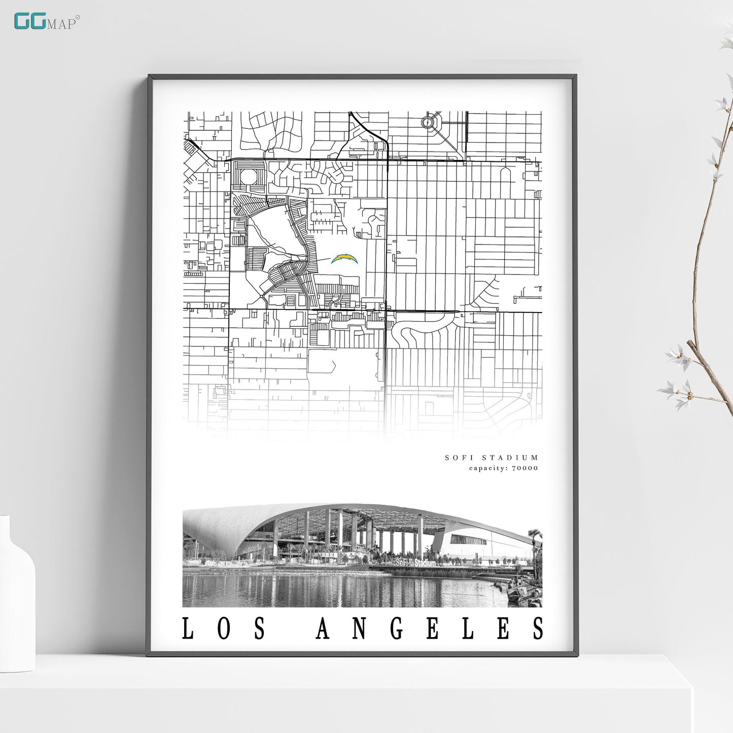 City map of LOS ANGELES - Sofi Stadium poster - Home Decor Los Angeles Chargers - Los Angeles Chargers wall decor - Print map - Gift -