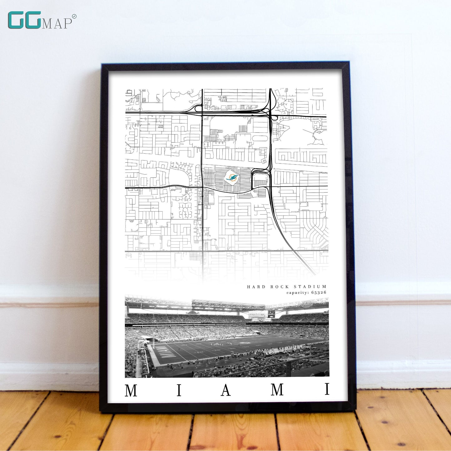 City map of MIAMI -Hard Rock Stadium - Home Decor Miami - Miami Dolphins decor - Miami Dolphins poster - Hard Rock poster - Print map -