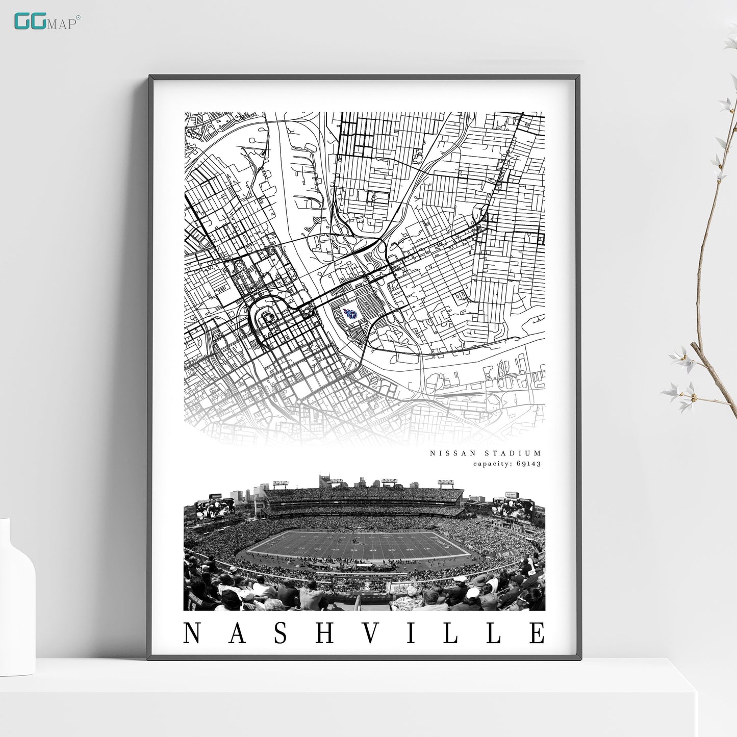 City map of NASHVILLE - Nissan Stadium poster - Home Decor Nashville - Tennessee Titans poster - Nashville poster - Print map - Gift -