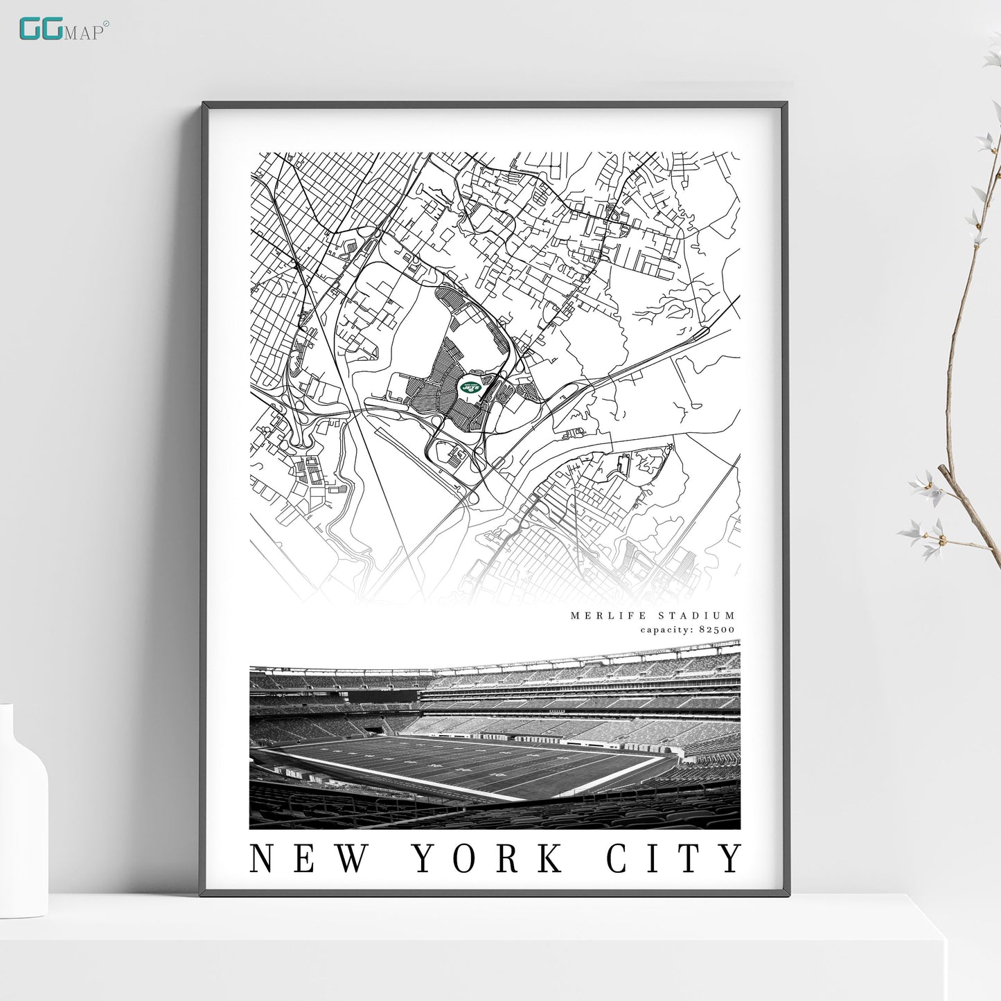 City map of NEW YORK - Merlife Stadium poster - Home Decor New York Jets - New York Jets poster - New York gift - Print map - Gift -