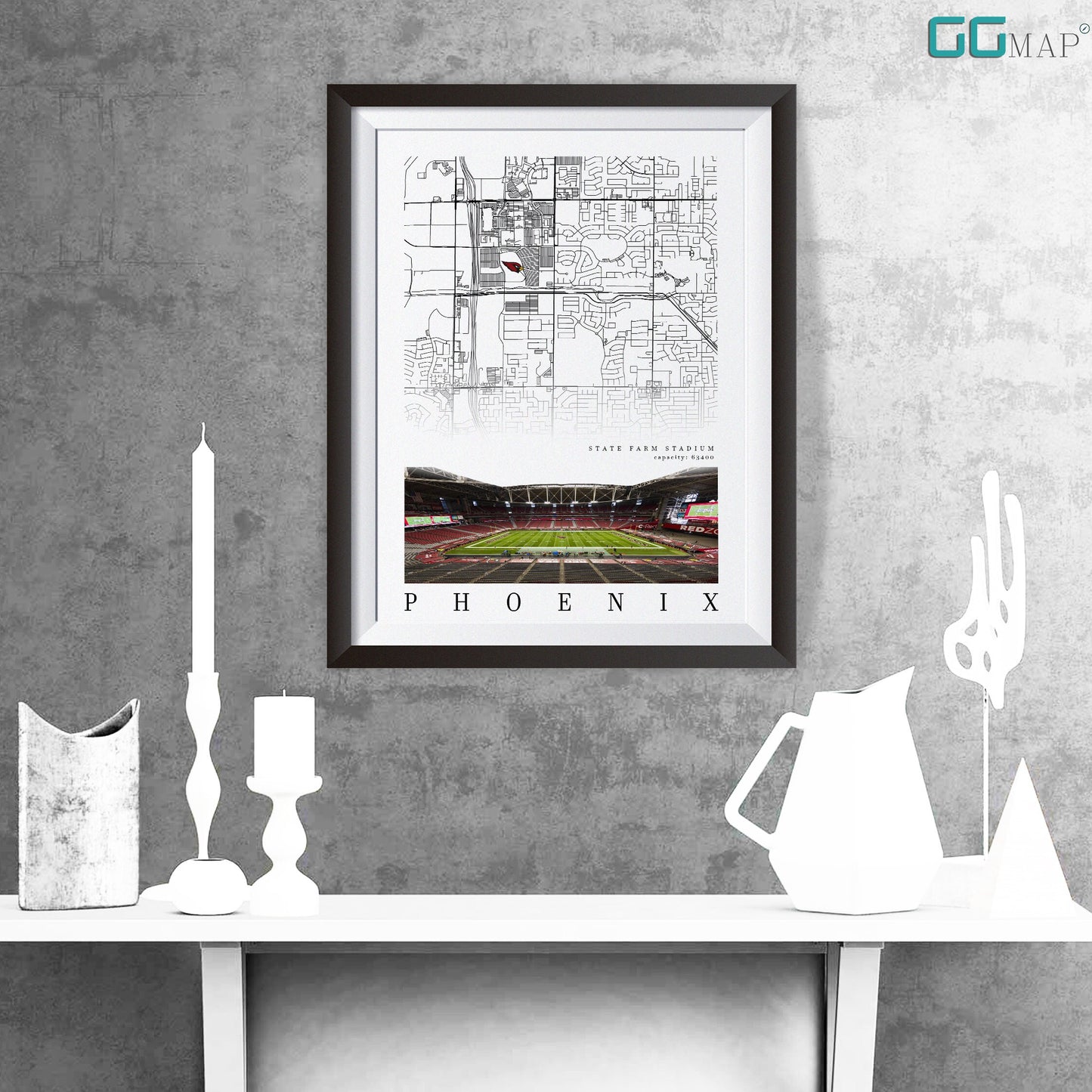 City map of PHOENIX - State Farm Stadium - Home Decor Phoenix - State Farm Stadium poster - Arizona Cardinals - Print map -