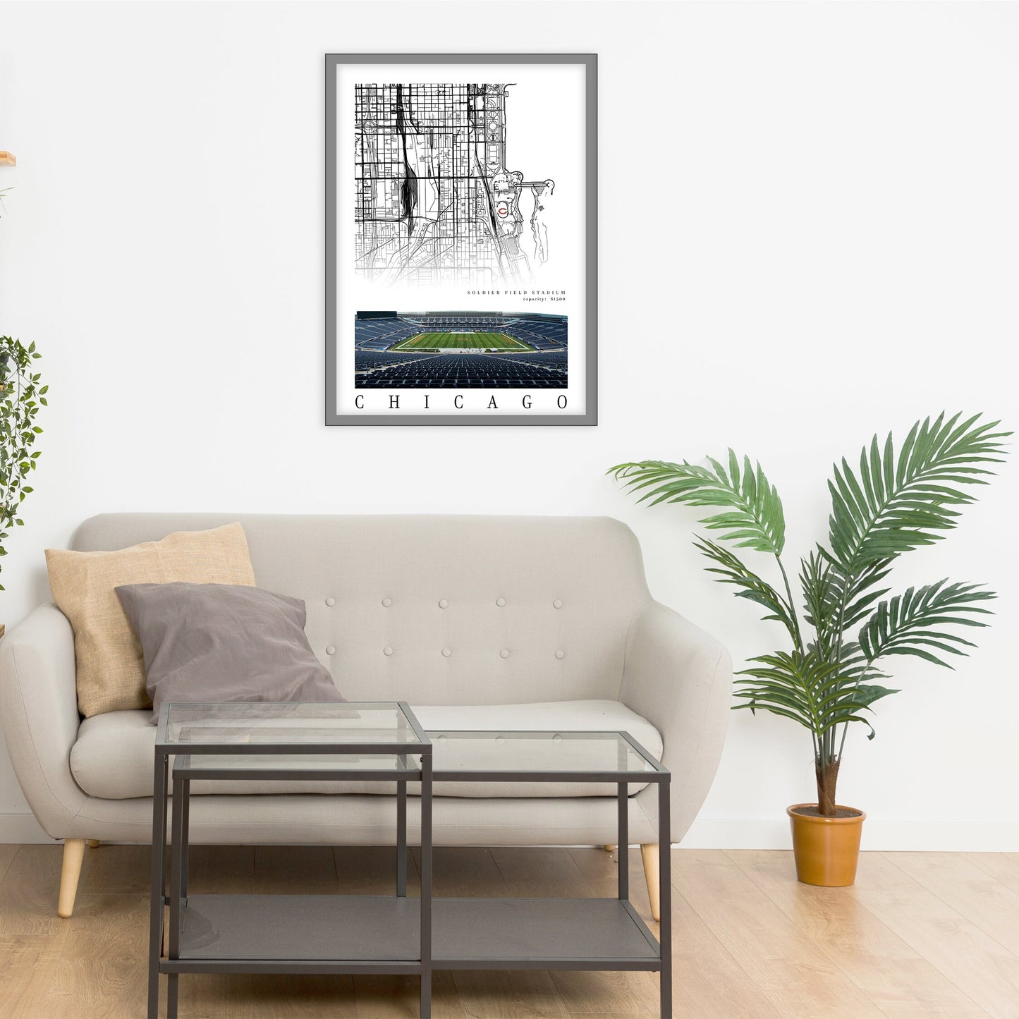 City map of CHICAGO - Soldier Field Stadium poster - Home Decor Chicago Bears - Chicago Bears wall decor - Print map - Gift -