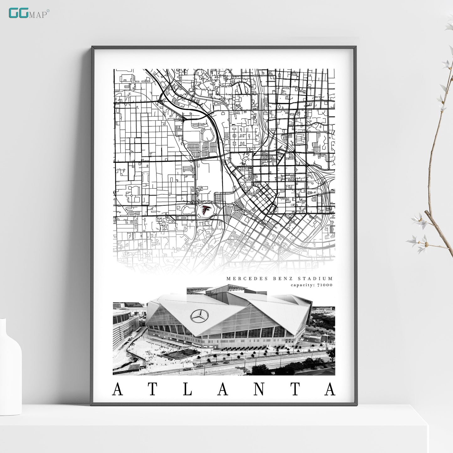 City map of ATLANTA - Mercedes-Benz Stadium - Home Decor Atlanta Falcons - Atlanta wall decor - Atlanta Falcons poster - Print map -