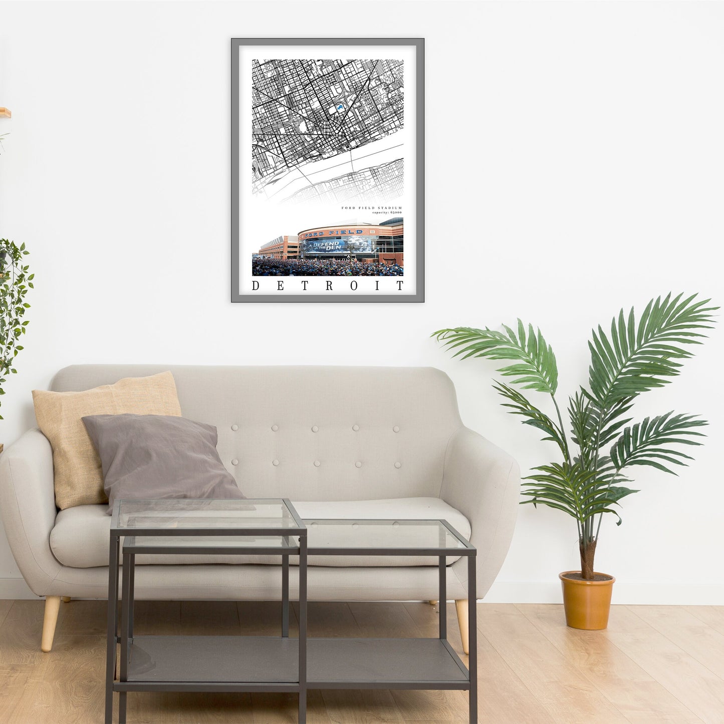 City map of DETROIT - Ford Field Stadium - Home Decor Detroit - Detroit decor - Detroit Lions poster - Ford Field poster - Print map -