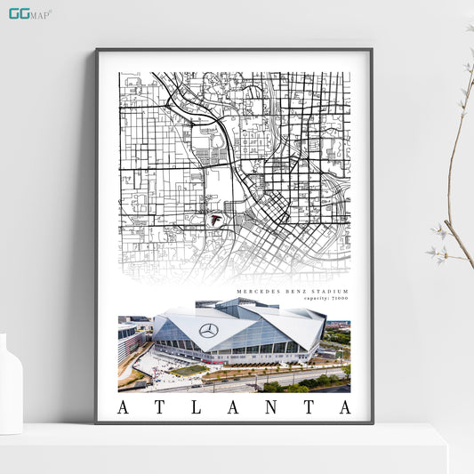 City map of ATLANTA - Mercedes-Benz Stadium - Home Decor Atlanta Falcons - Atlanta wall decor - Atlanta Falcons poster - Print map -