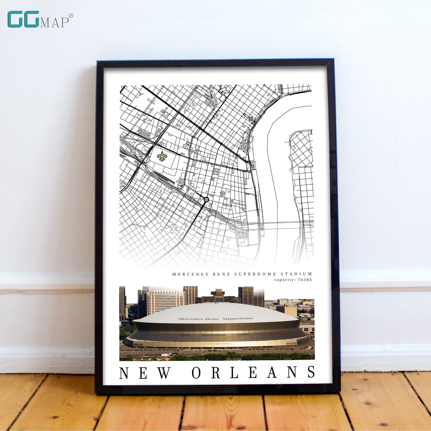 City map of NEW ORLEANS - Superdome Stadium poster - Home Decor New Orleans - Orleans Saints poster - NFL poster - Print map - Gift -