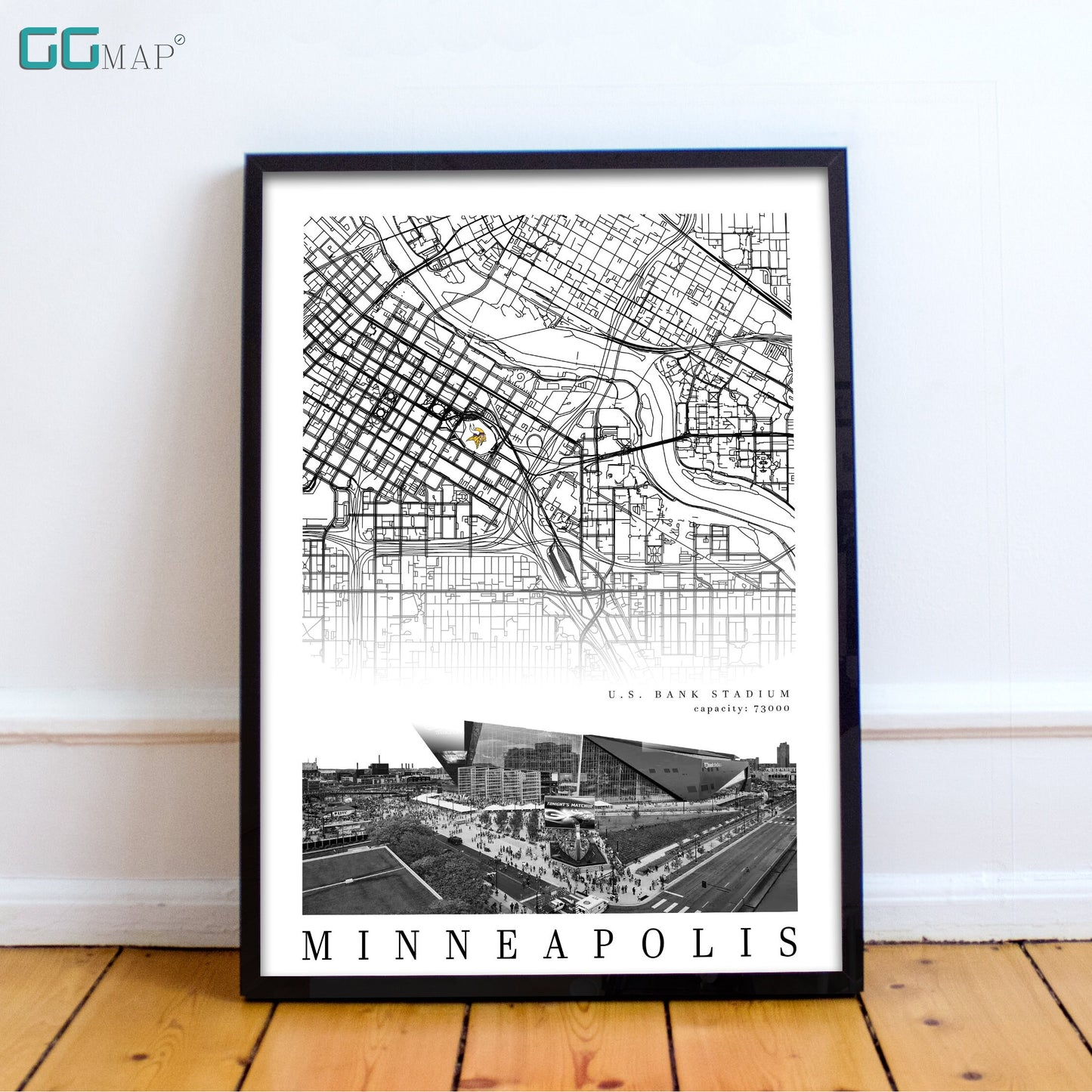 City map of MINNEAPOLIS - U.S. Bank Stadium - Minnesota Vikings  - U.S. Bank Stadium wall decor - Minneapolis poster - Print map -