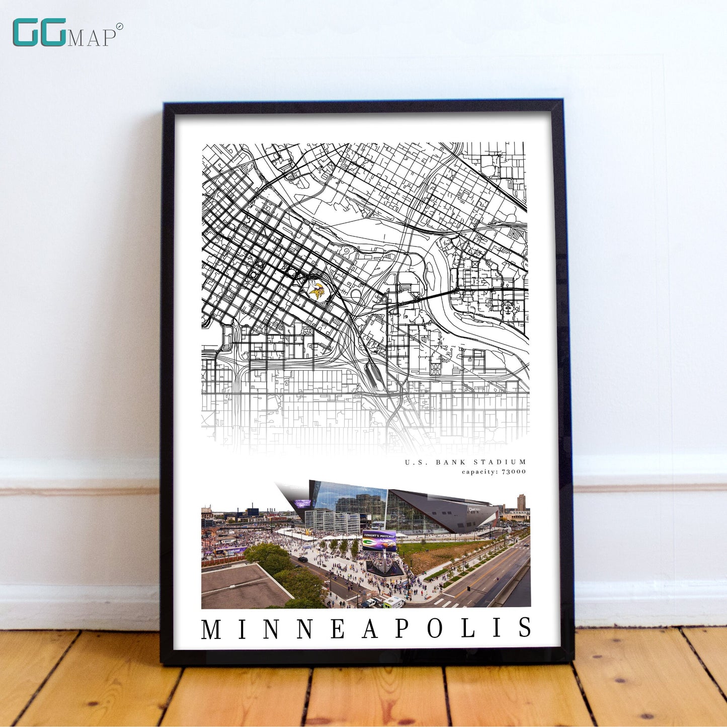 City map of MINNEAPOLIS - U.S. Bank Stadium - Minnesota Vikings  - U.S. Bank Stadium wall decor - Minneapolis poster - Print map -