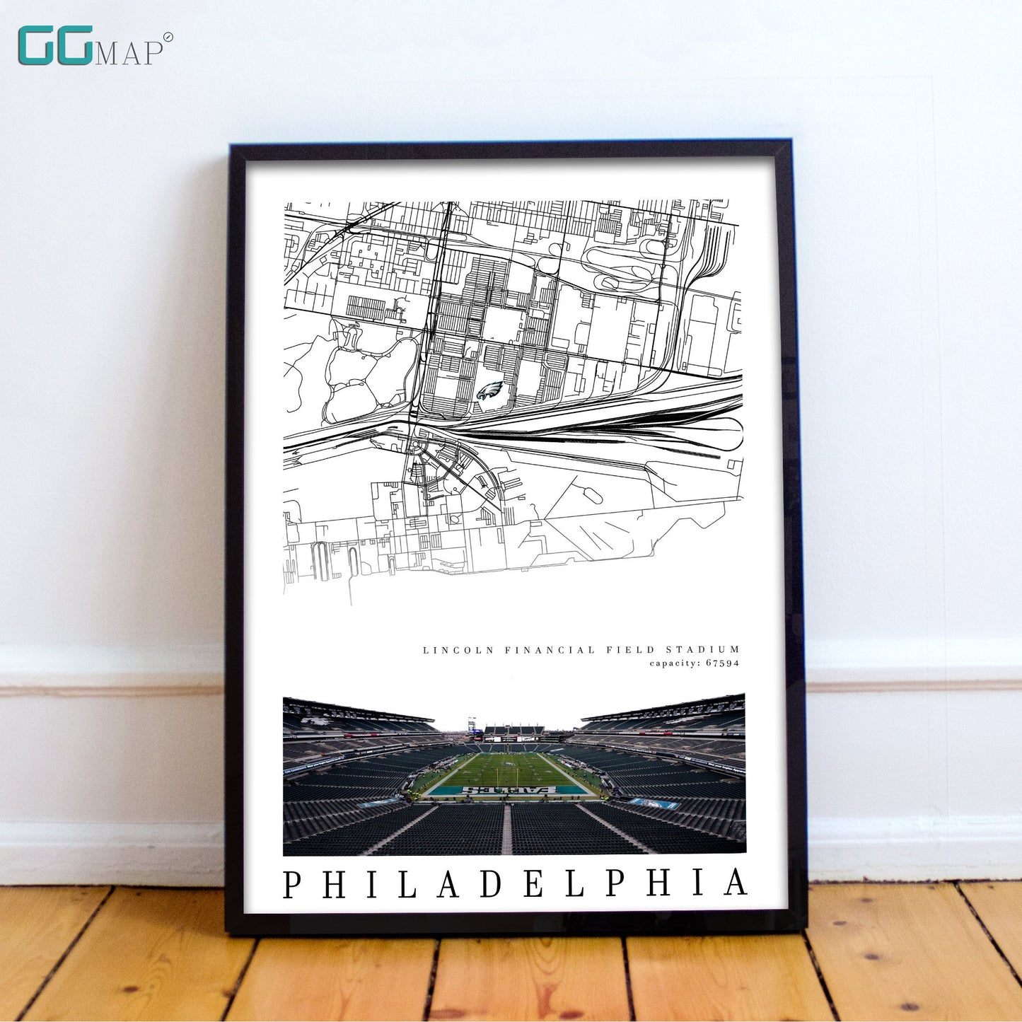 City map of PHILADELPHIA - Lincoln Financial Stadium poster - Philadelphia Eagles poster - Nashville poster - Print map - Gift -