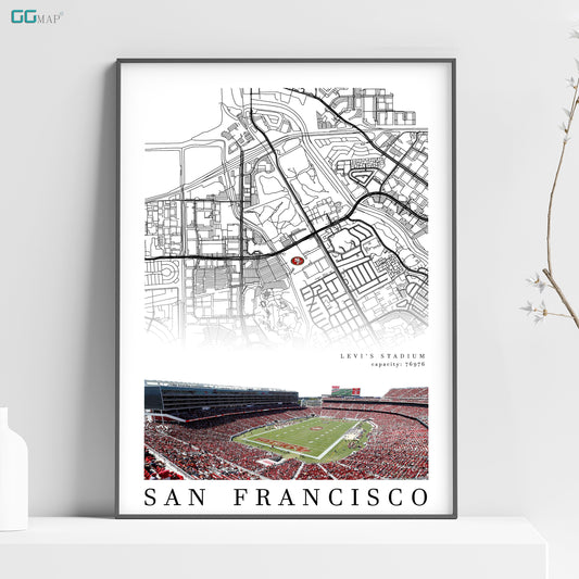 a map of san francisco with a football field in the background