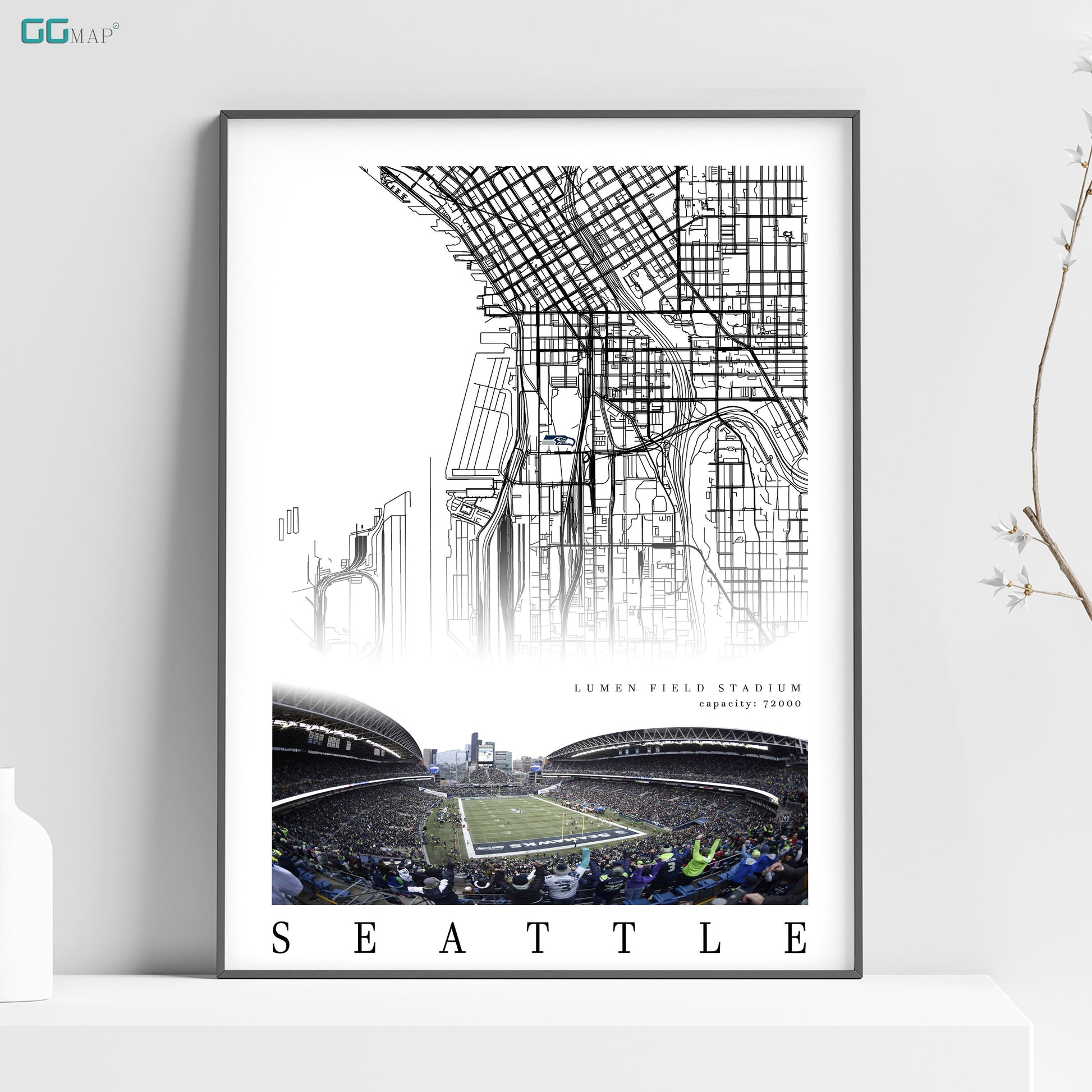 a poster of a stadium with a map of the stadium