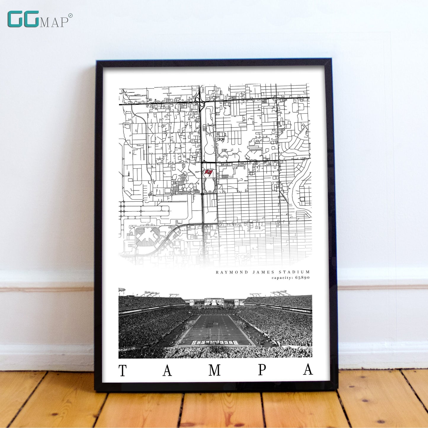 City map of TAMPA - Raymond James Stadium - Home Decor Tampa Bay - Buccaneers decor - Tampa Bay poster - Raymond James poster  -