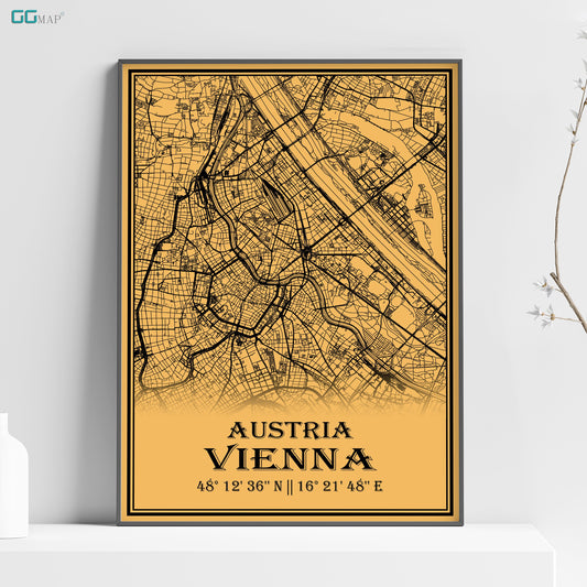 City map of VIENNA - Home Decor - Office map - Travel map - Print map - Medallion yellow map - Vienna map - Map art - Austria