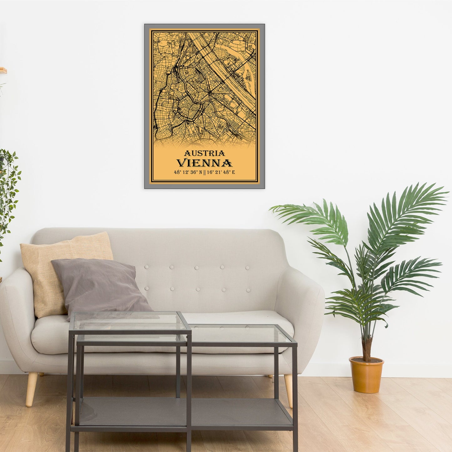 City map of VIENNA - Home Decor - Office map - Travel map - Print map - Medallion yellow map - Vienna map - Map art - Austria