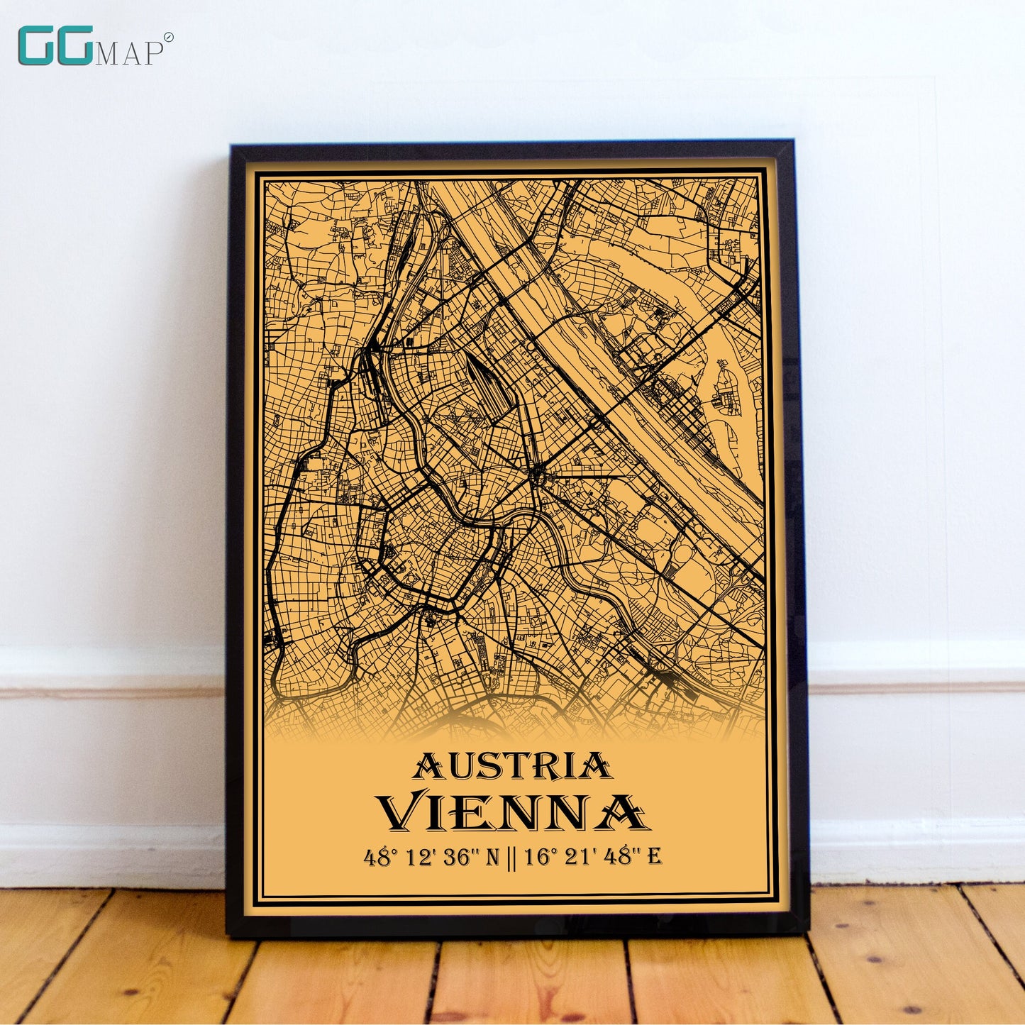 City map of VIENNA - Home Decor - Office map - Travel map - Print map - Medallion yellow map - Vienna map - Map art - Austria