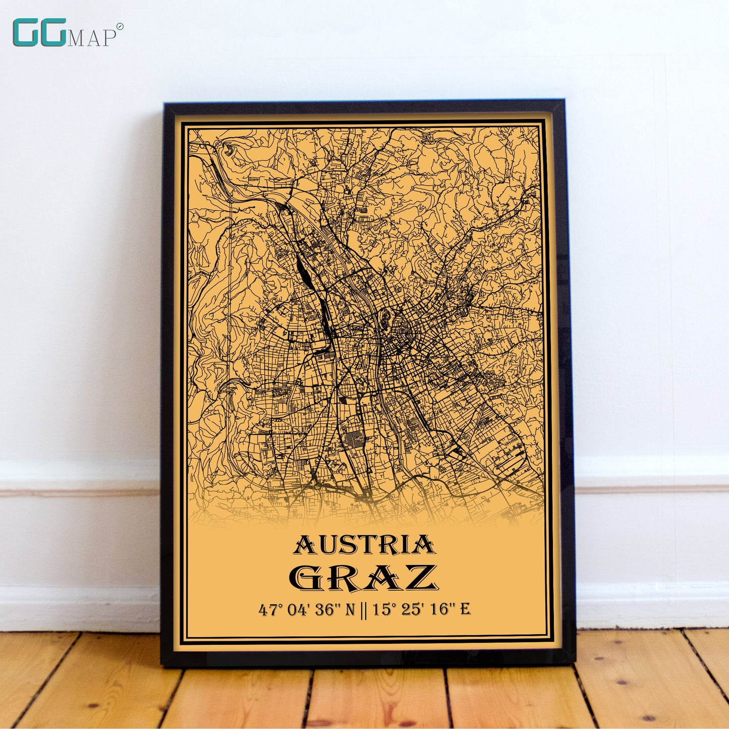 City map of GRAZ - Home Decor - Office map - Travel map - Print map - Medallion yellow map - Graz map - Map art - Austria