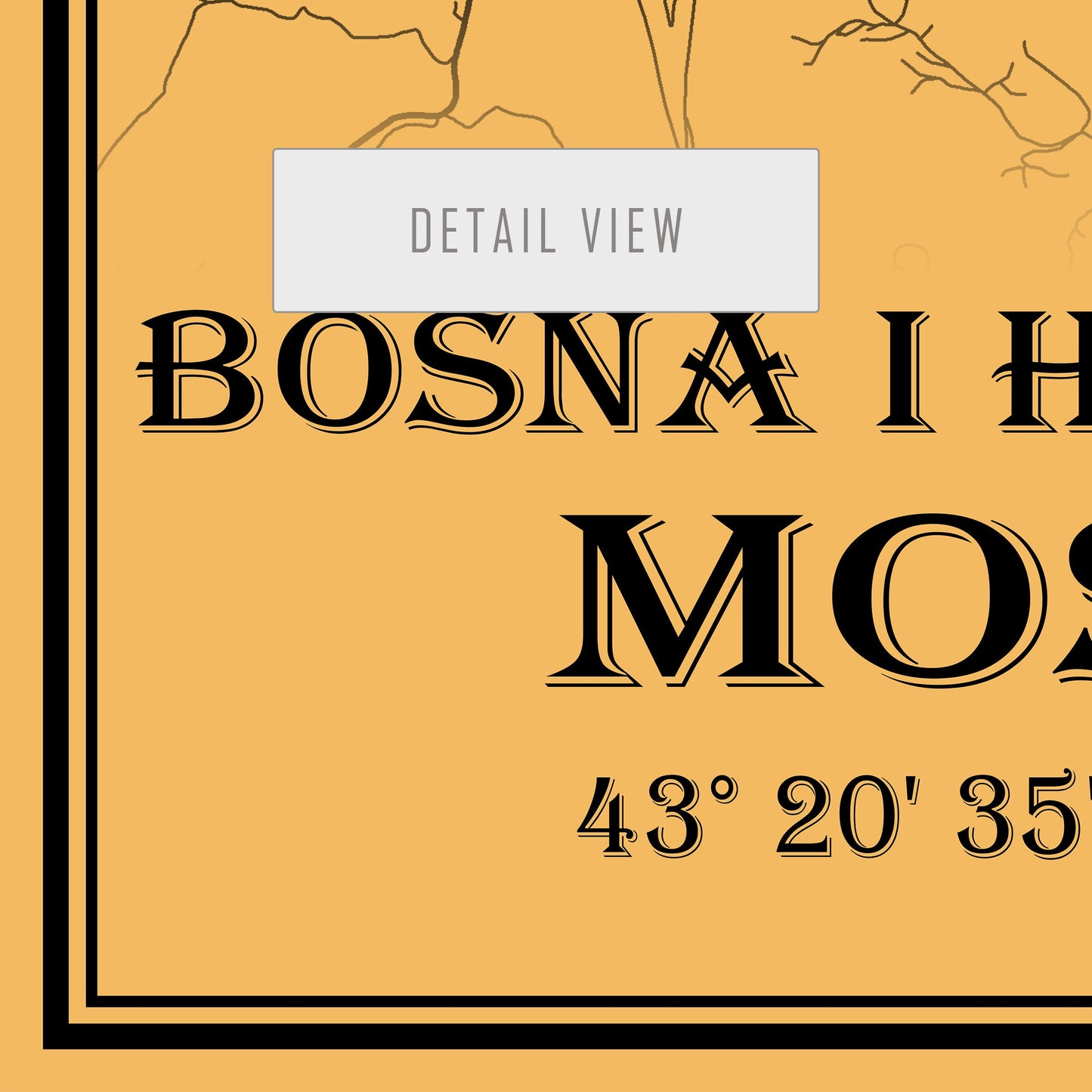 City map of MOSTAR - Home Decor - Office map - Travel map - Print map - Medallion yellow map - Mostar map - Map art - Bosnia and Herzegovina