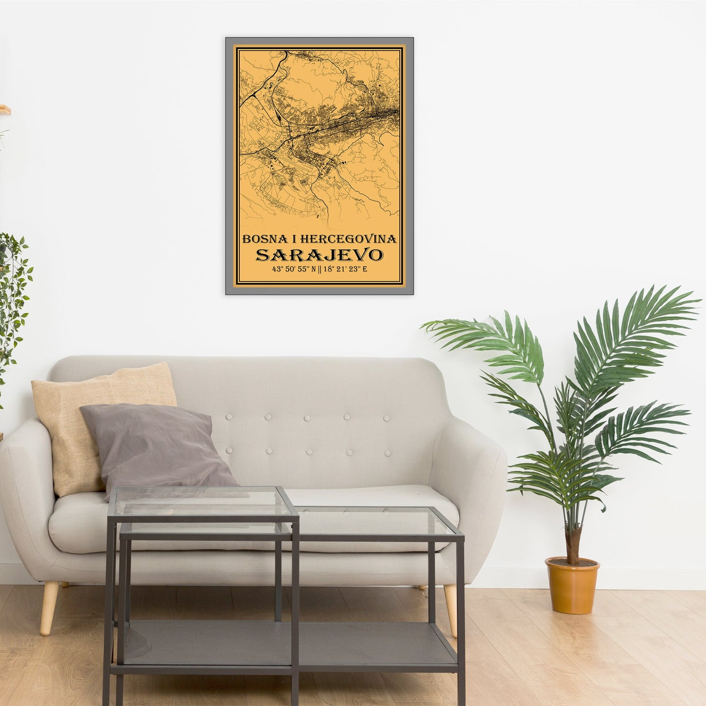 City map of SARAJEVO - Home Decor - Office map - Travel map - Print map - Medallion yellow map - Sarajevo map - Map art - BIH