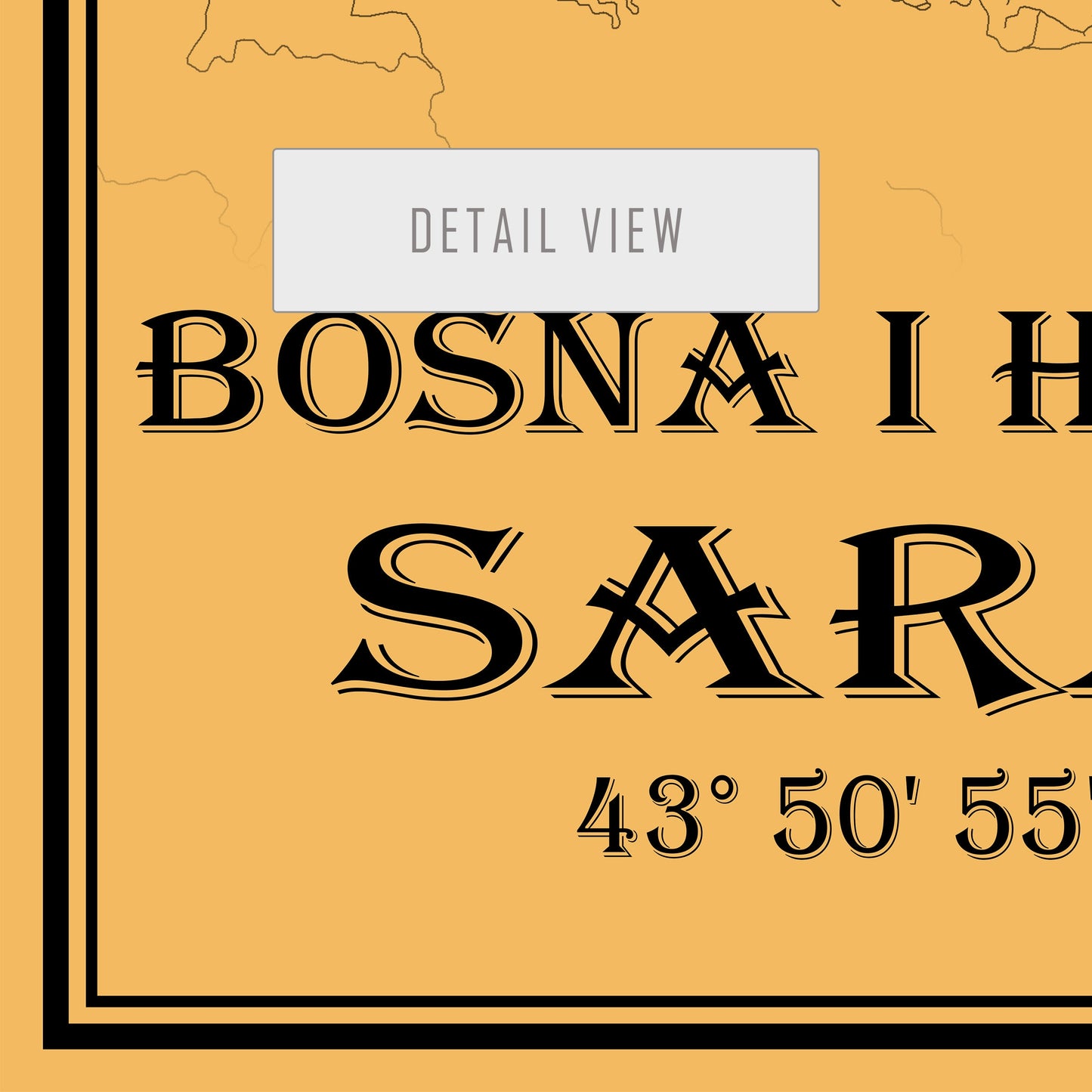 City map of SARAJEVO - Home Decor - Office map - Travel map - Print map - Medallion yellow map - Sarajevo map - Map art - BIH