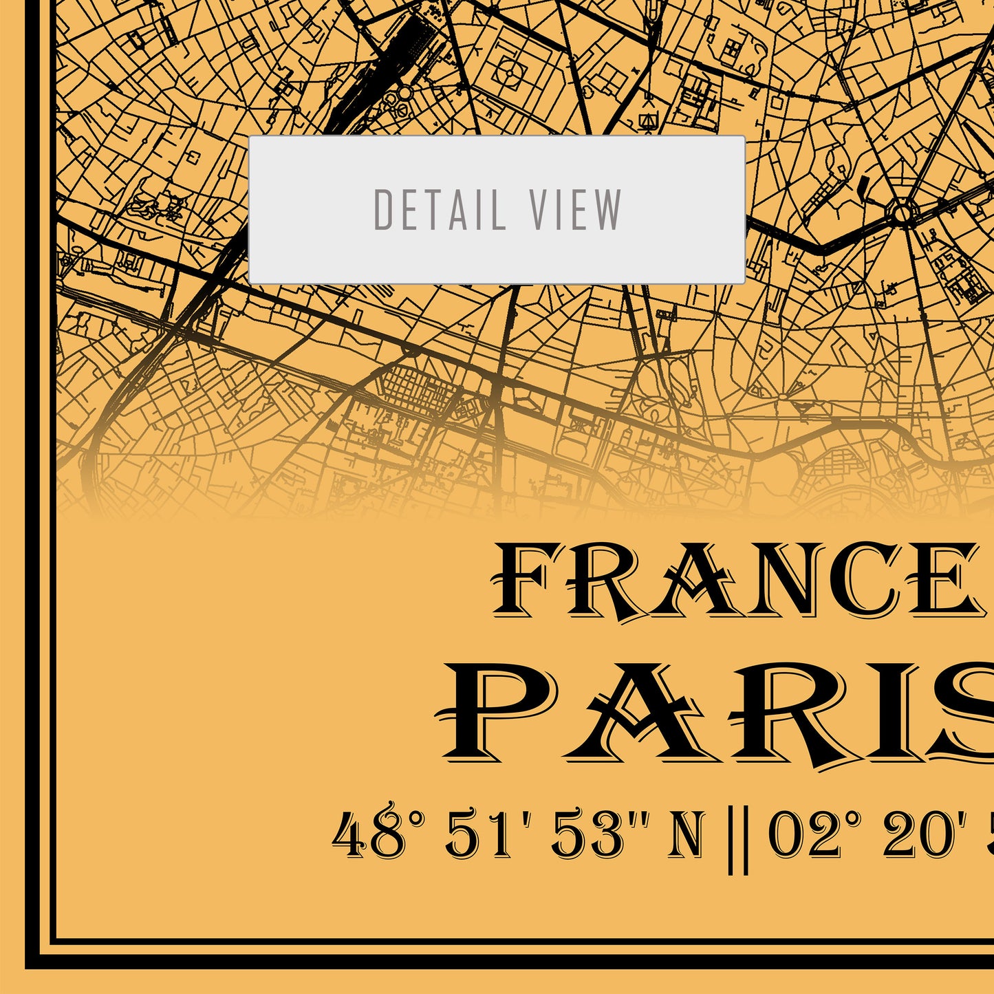 City map of PARIS - Home Decor - Office map - Travel map - Print map - Medallion yellow map - Paris map - Map art - France