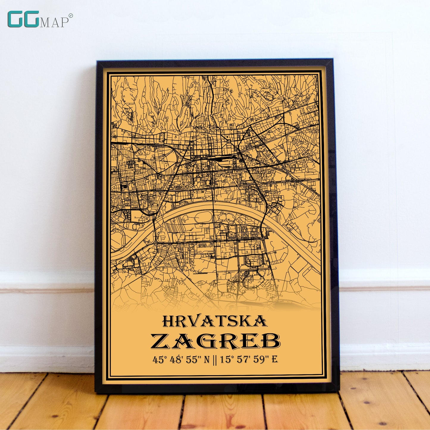 City map of ZAGREB - Home Decor - Office map - Travel map - Print map - Medallion yellow map - Zagreb map - Map art - Croatia