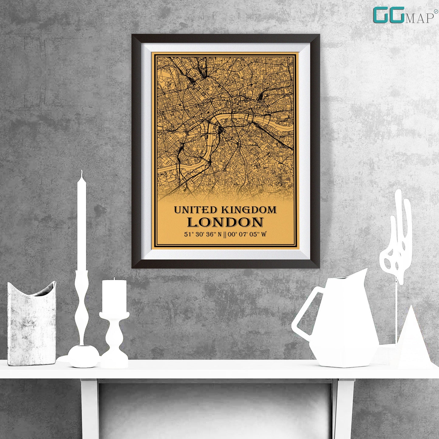 City map of LONDON - Home Decor - Office map - Travel map - Print map - Medallion yellow map - London map - Map art - England