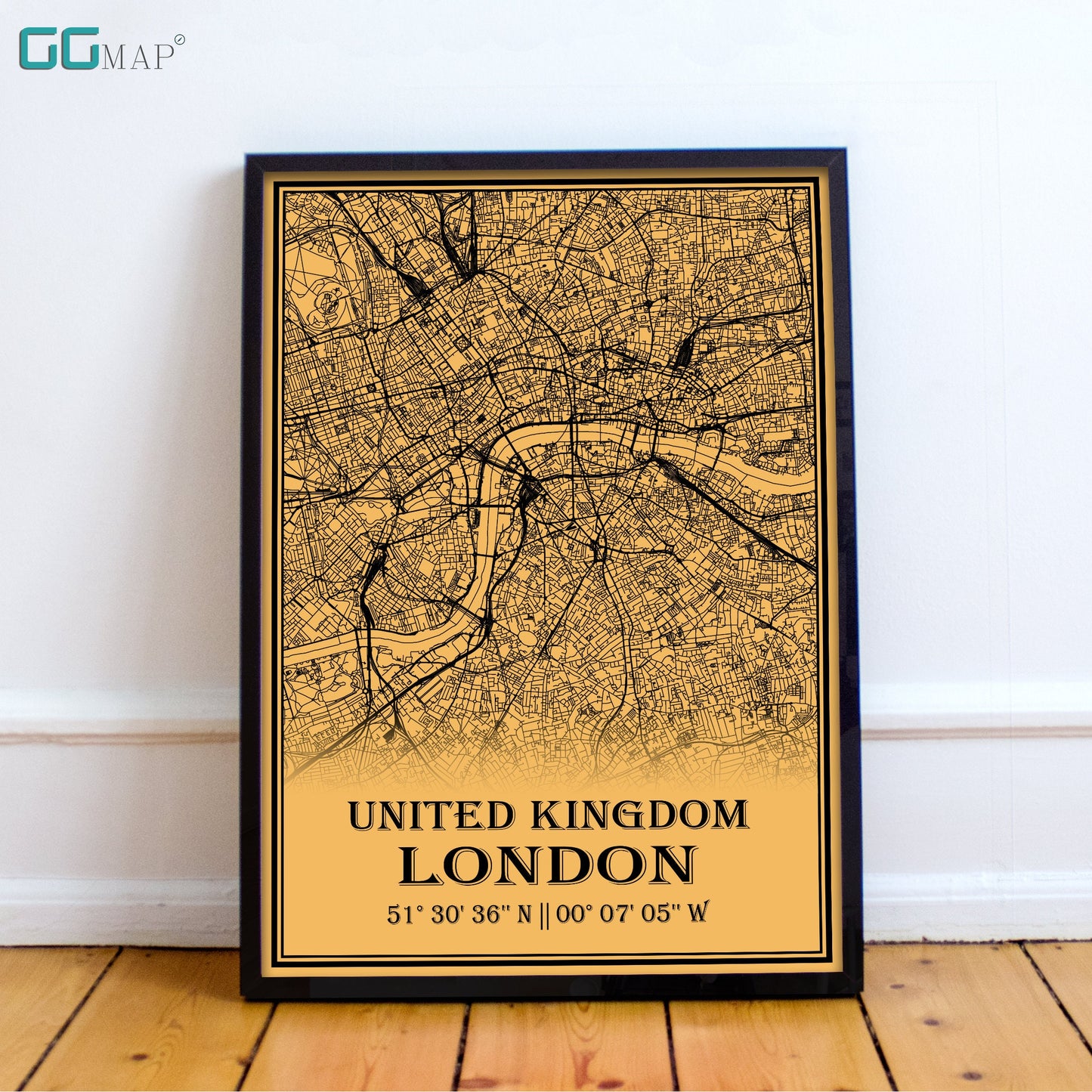 City map of LONDON - Home Decor - Office map - Travel map - Print map - Medallion yellow map - London map - Map art - England