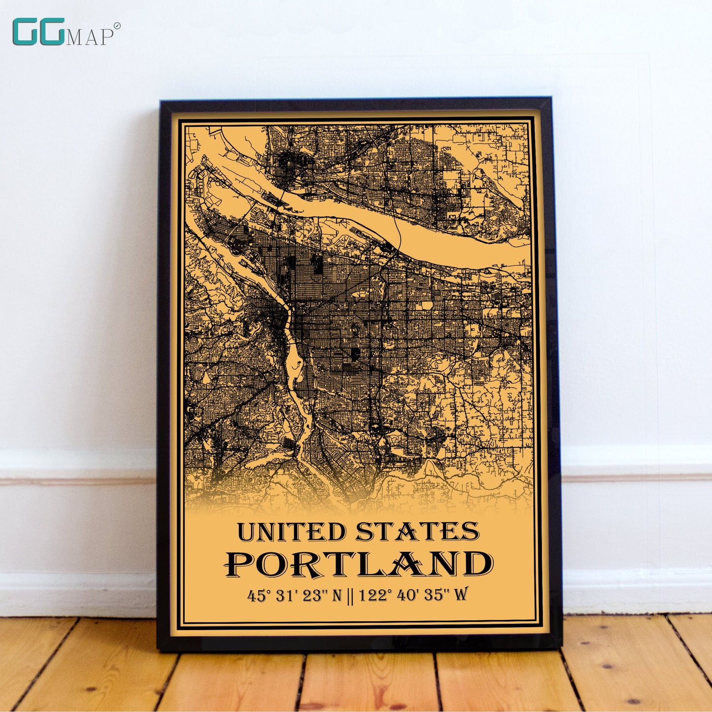 City map of PORTLAND - Home Decor - Office map - Travel map - Print map - Medallion yellow map - Portland map - Map art - USA