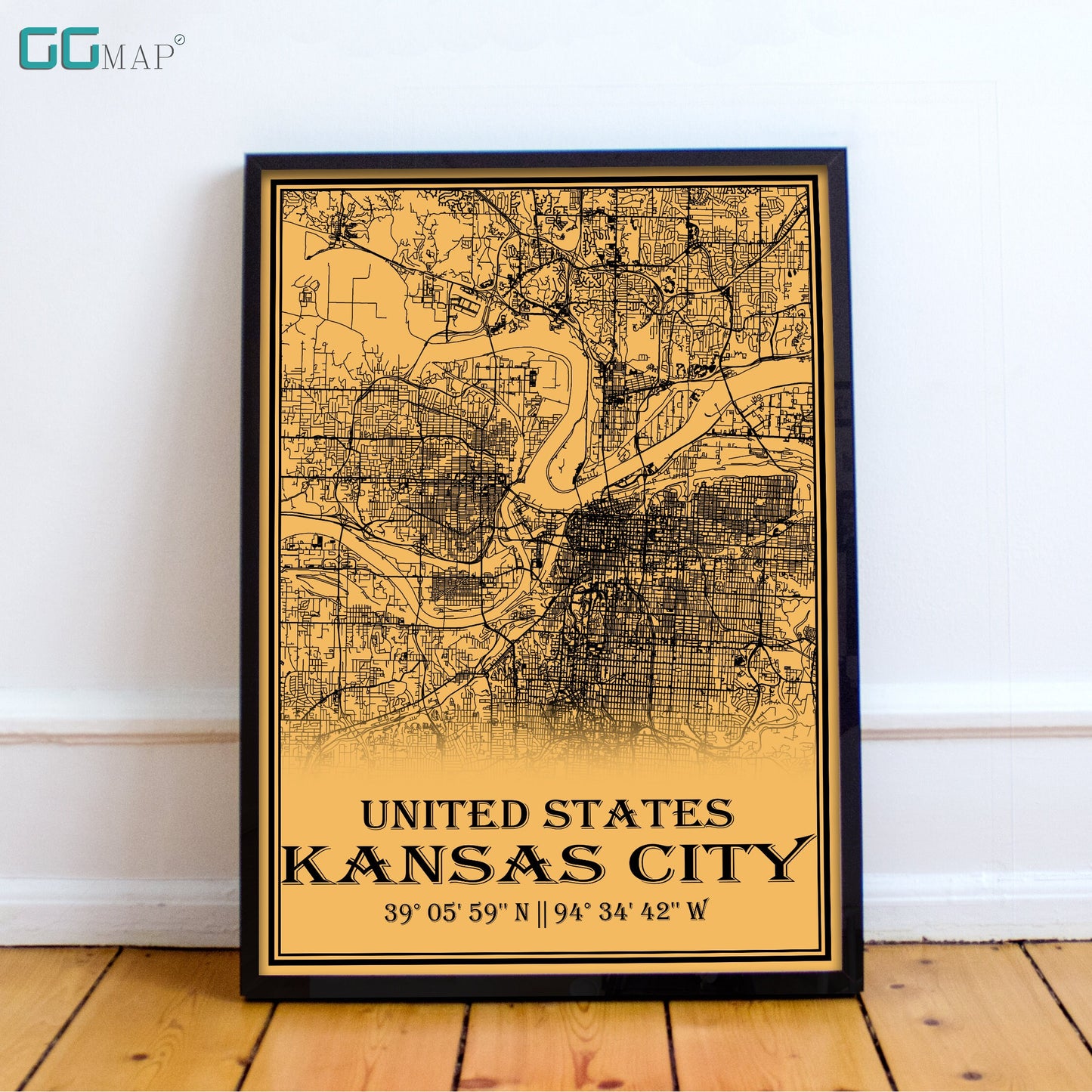 City map of KANSAS CITY - Home Decor - Office map - Travel map - Print map - Medallion yellow map - Kansas City map - Map art - USA