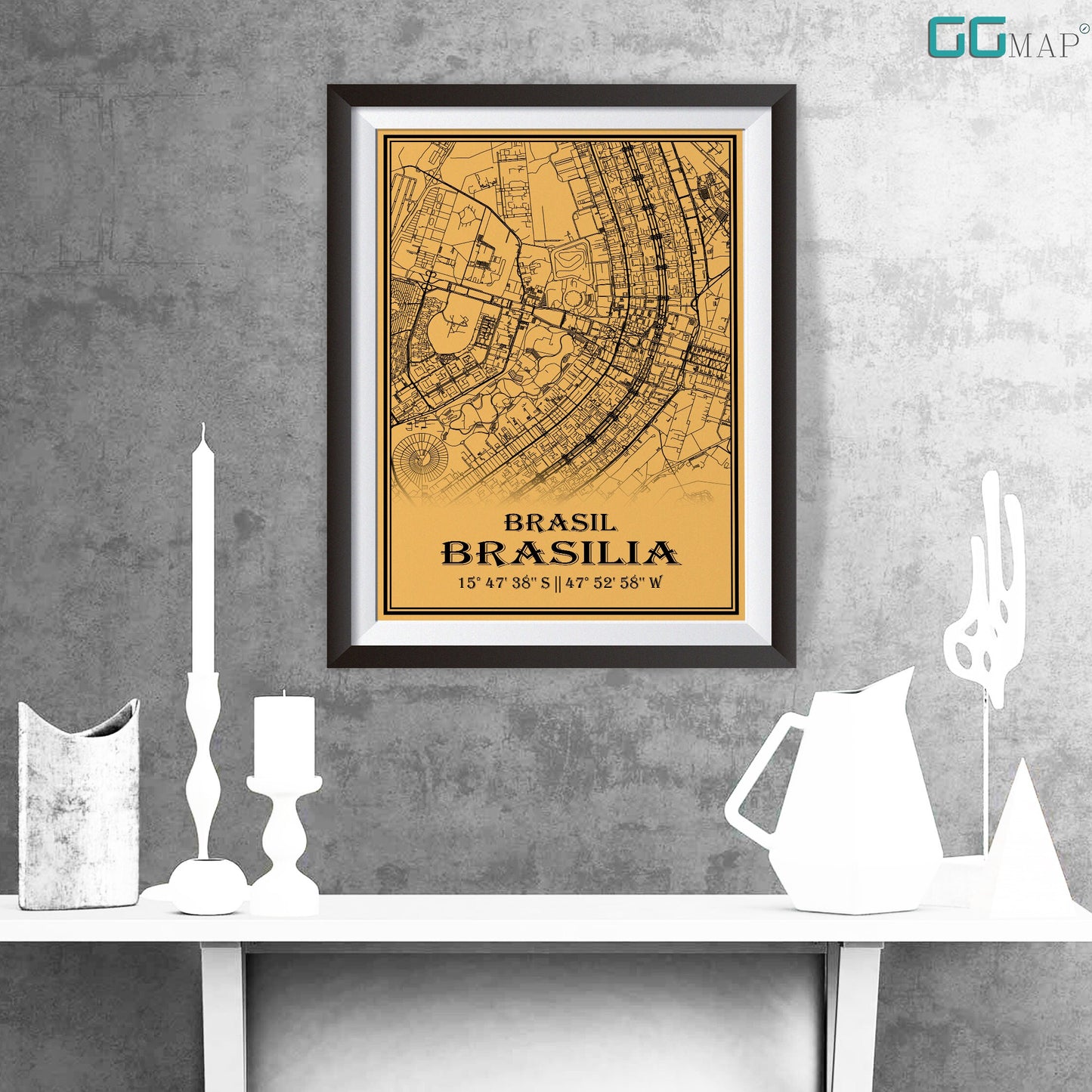 City map of BRASILIA - Home Decor - Office map - Travel map - Print map - Medallion yellow map - Brasilia map - Map art - Brasil