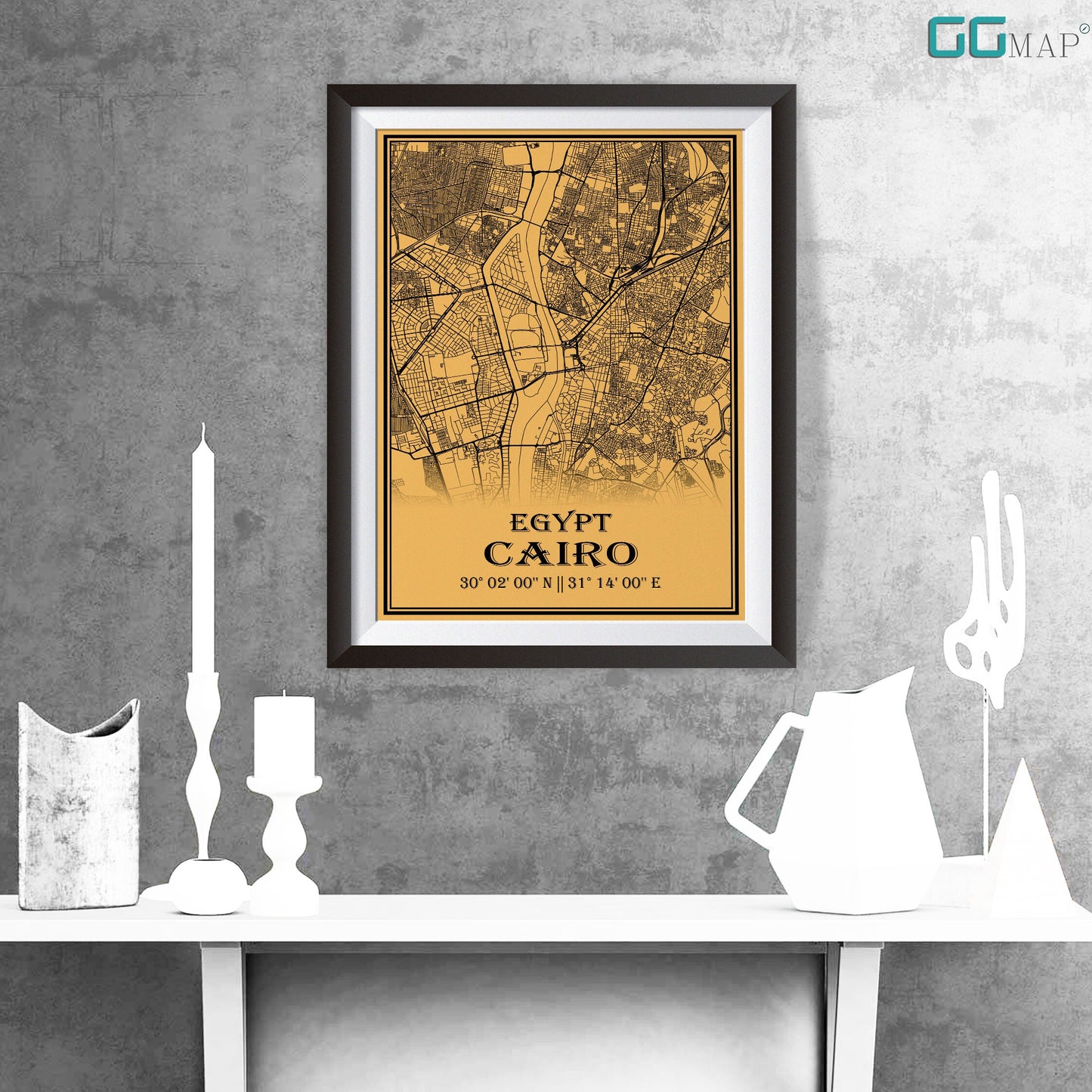 City map of CAIRO - Home Decor - Office map - Travel map - Print map - Medallion yellow map - Cairo map - Map art - Egypt