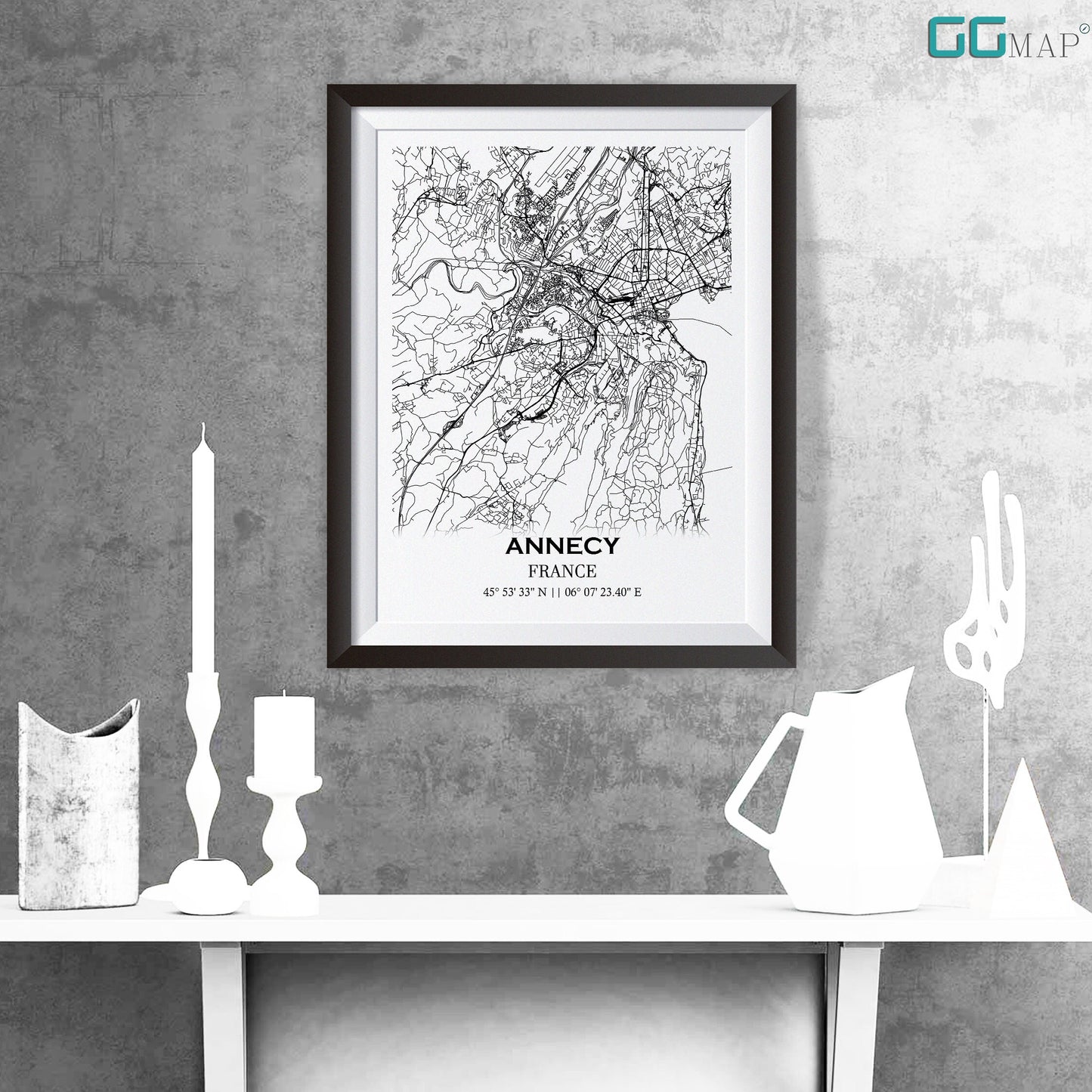 Map of ANNECY, France - Home Decor - Wall decor - Office map - Travel map - Print map - Poster city map - Office decor