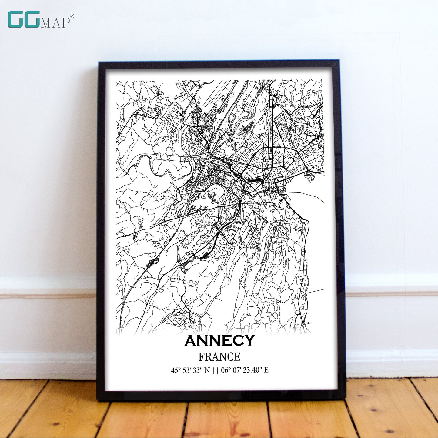 Map of ANNECY, France - Home Decor - Wall decor - Office map - Travel map - Print map - Poster city map - Office decor