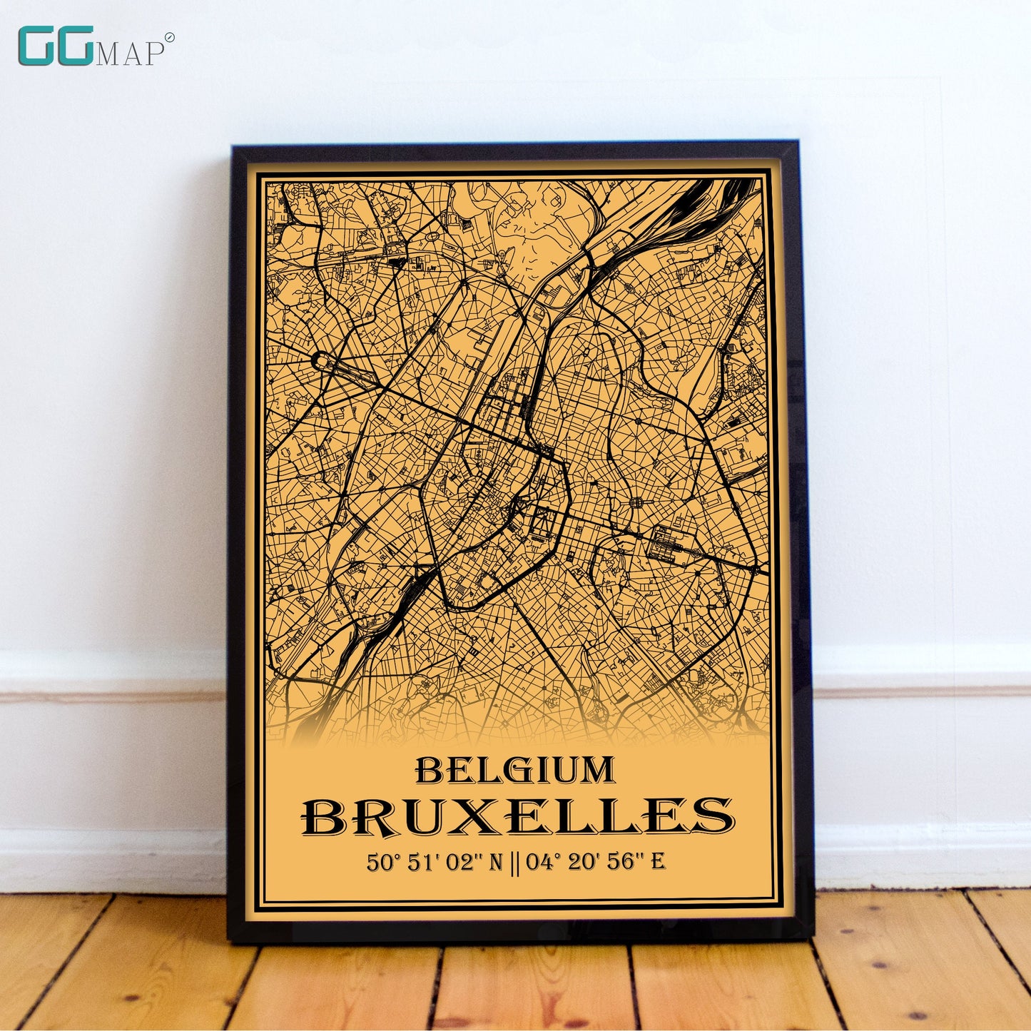 City map of BRUXELLES - Home Decor - Office map - Travel map - Print map - Medallion yellow map - Bruxelles map - Map art - Belgium