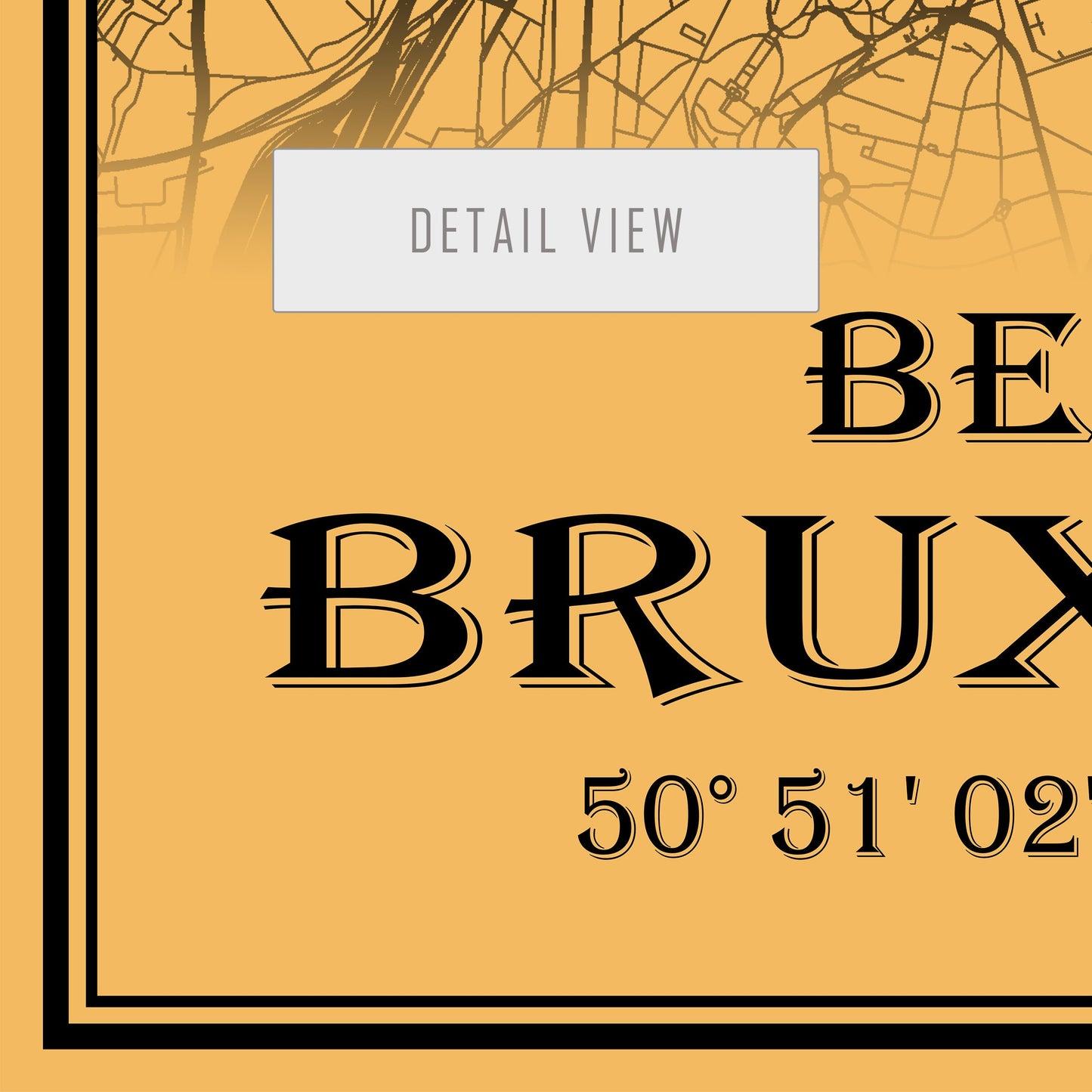 City map of BRUXELLES - Home Decor - Office map - Travel map - Print map - Medallion yellow map - Bruxelles map - Map art - Belgium