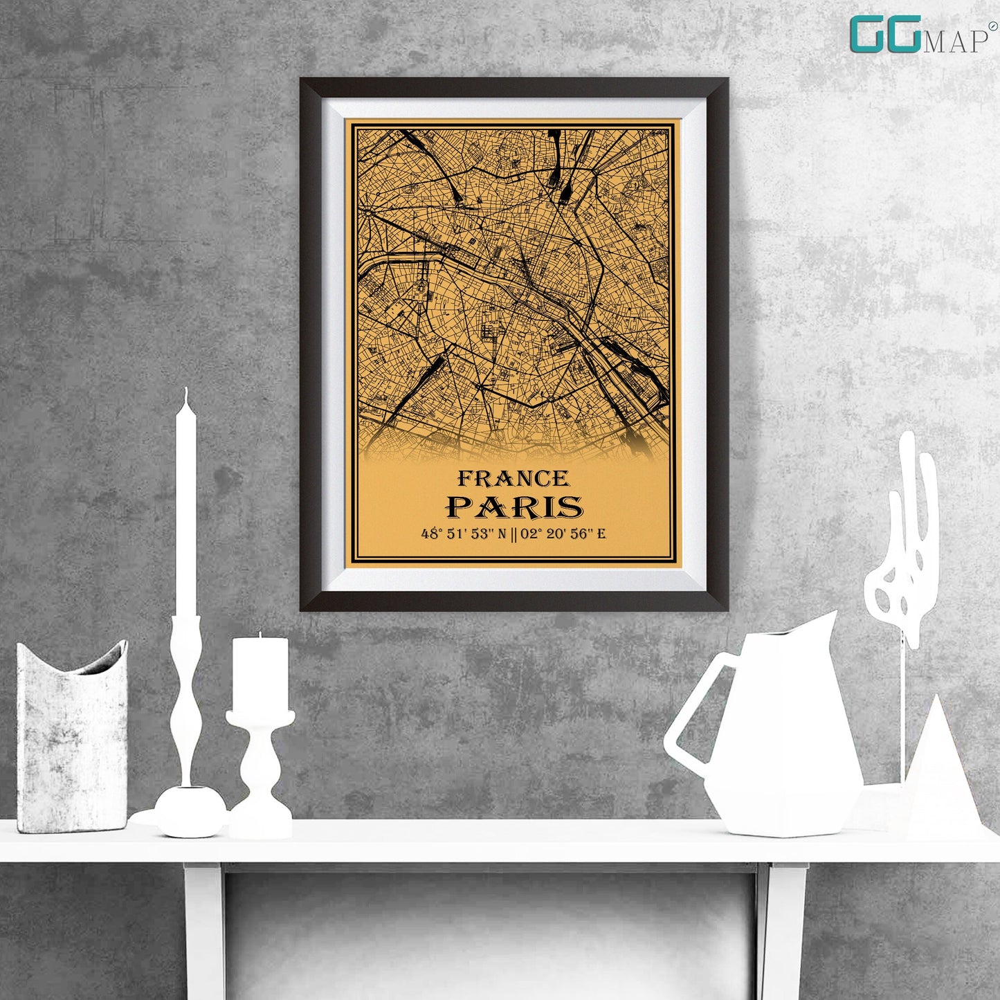 City map of PARIS - Home Decor - Office map - Travel map - Print map - Medallion yellow map - Paris map - Map art - France