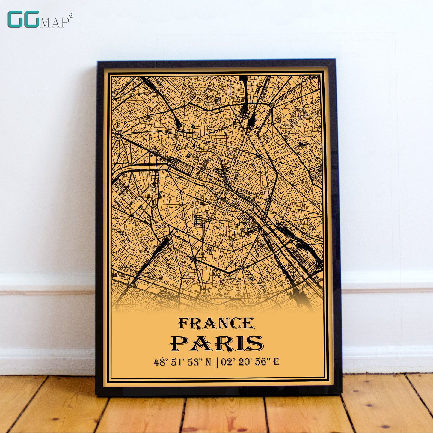 City map of PARIS - Home Decor - Office map - Travel map - Print map - Medallion yellow map - Paris map - Map art - France