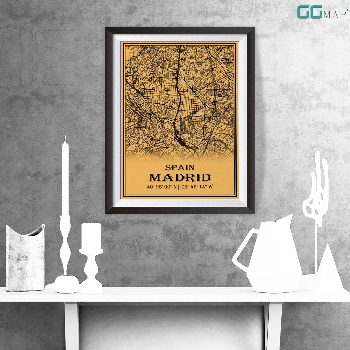 City map of MADRID - Home Decor - Office map - Travel map - Print map - Medallion yellow map - Madrid map - Map art - Spain