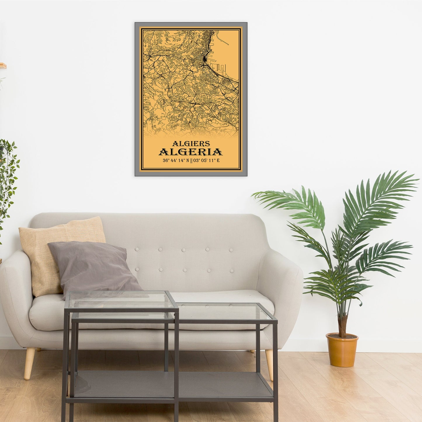 City map of ALGIERS - Home Decor - Office map - Travel map - Print map - Medallion yellow map - Algiers map - Map art - Algeria