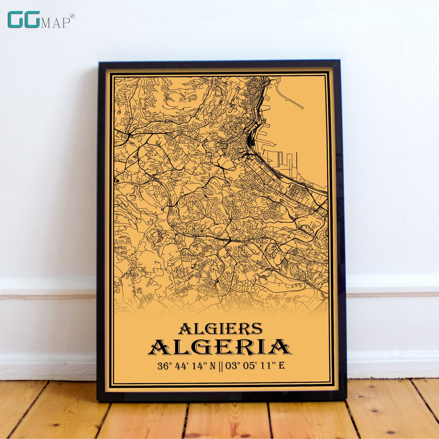 City map of ALGIERS - Home Decor - Office map - Travel map - Print map - Medallion yellow map - Algiers map - Map art - Algeria